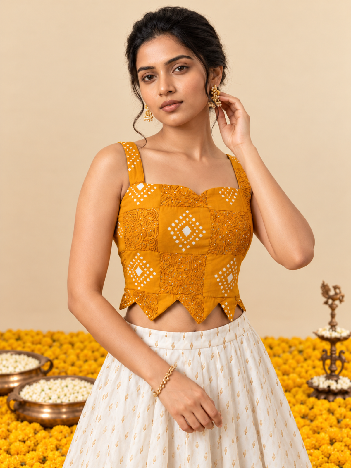 Crop Top #172 – Handloom Silk-Cotton Top in Mustard Yellow