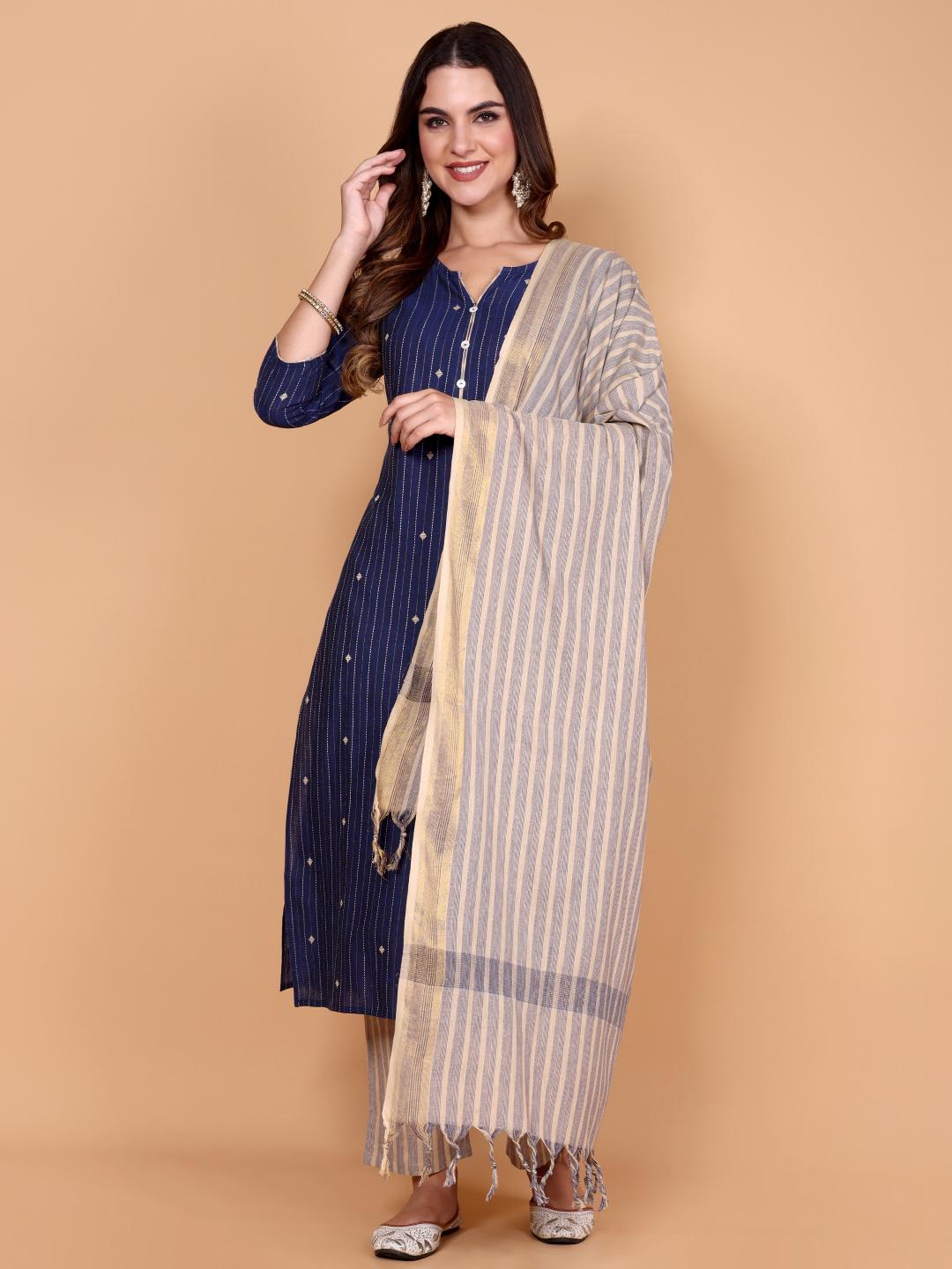 Ambrini - handloom cotton suit set in royal blue colour