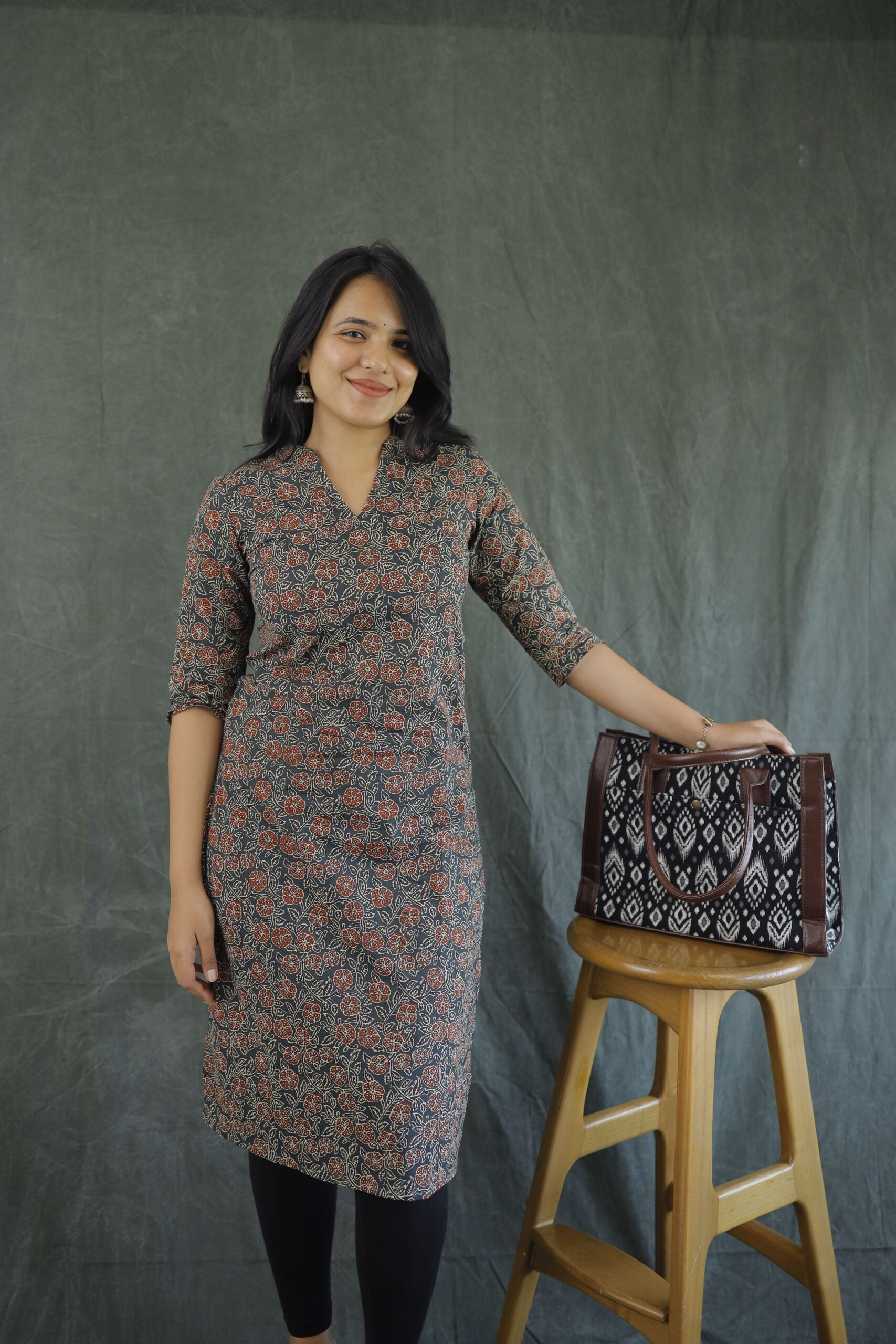 Kurti 78 - Ajrakh hand block printed kurti in dark green