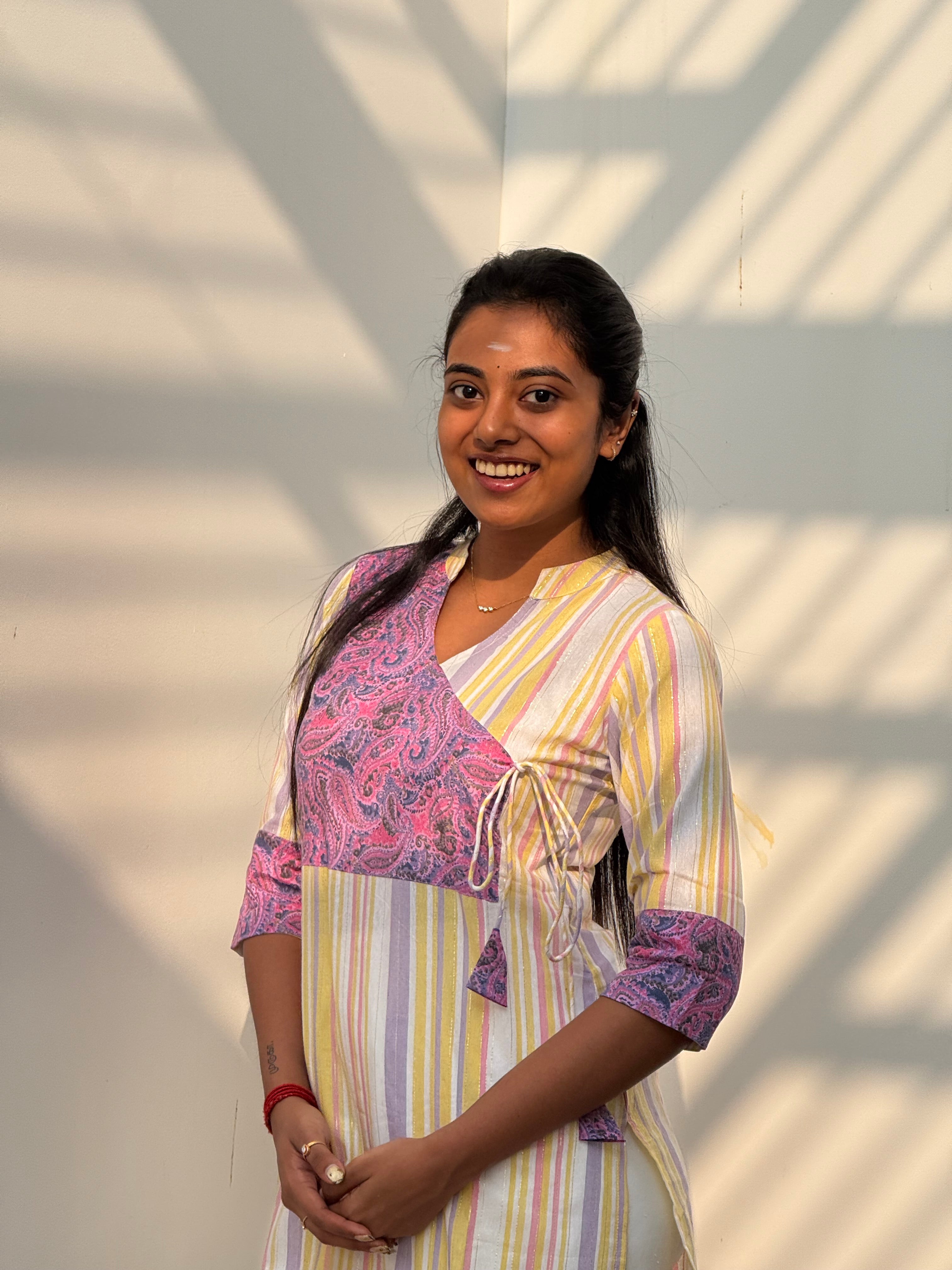 Pattern kurti 51- Handloom cotton kurti in yellow & pink