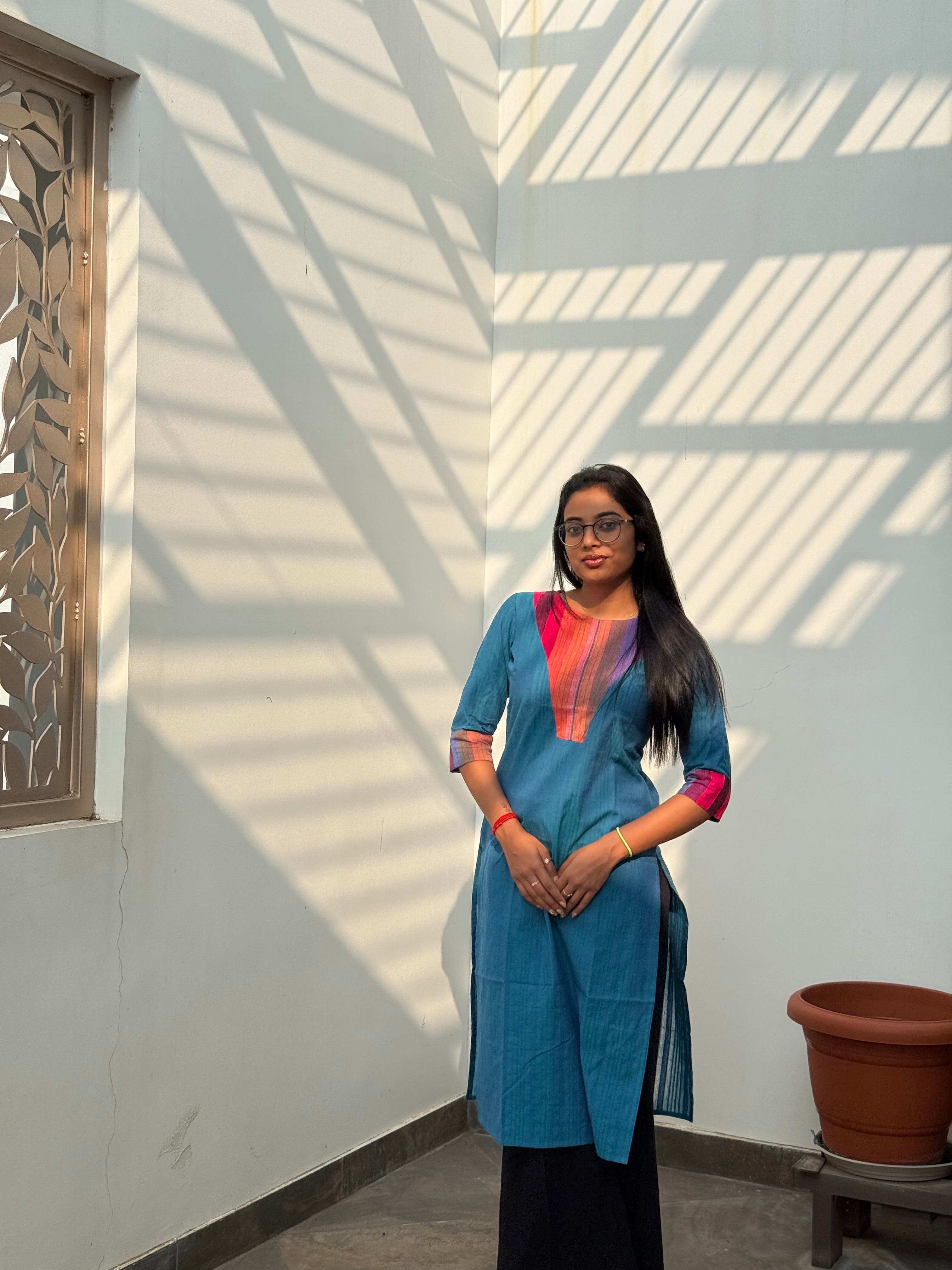 Pattern kurti 49- Handloom cotton kurti in blue