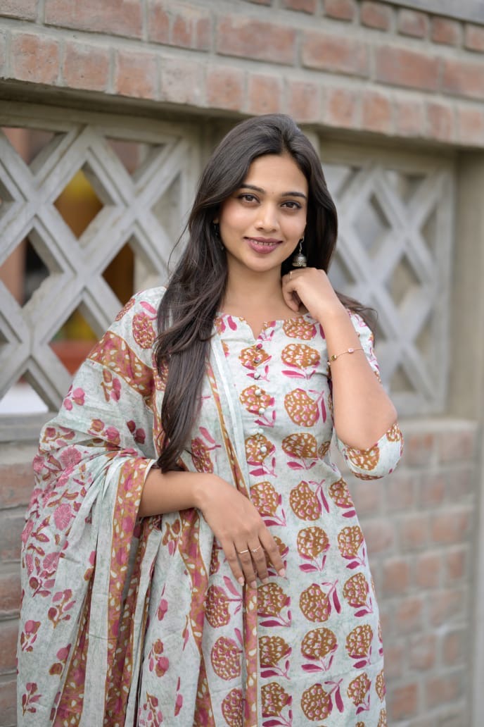 Yamika - motif handblock printed organic cotton suit set