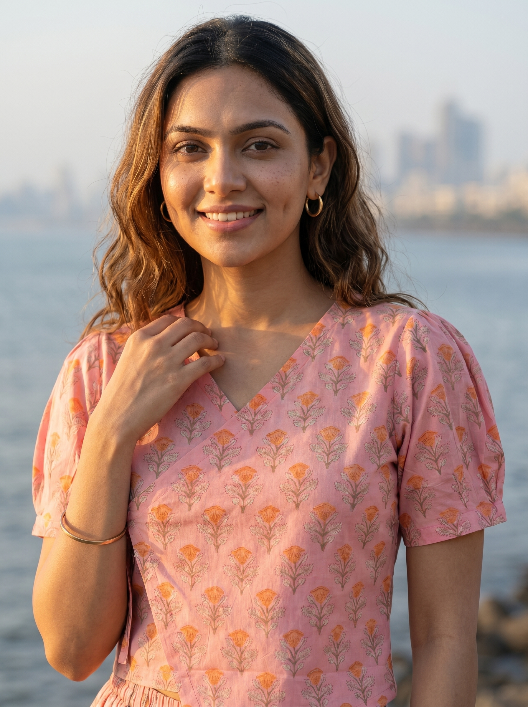 Crop top #98- handloom  organic wrap on cotton top in baby pink