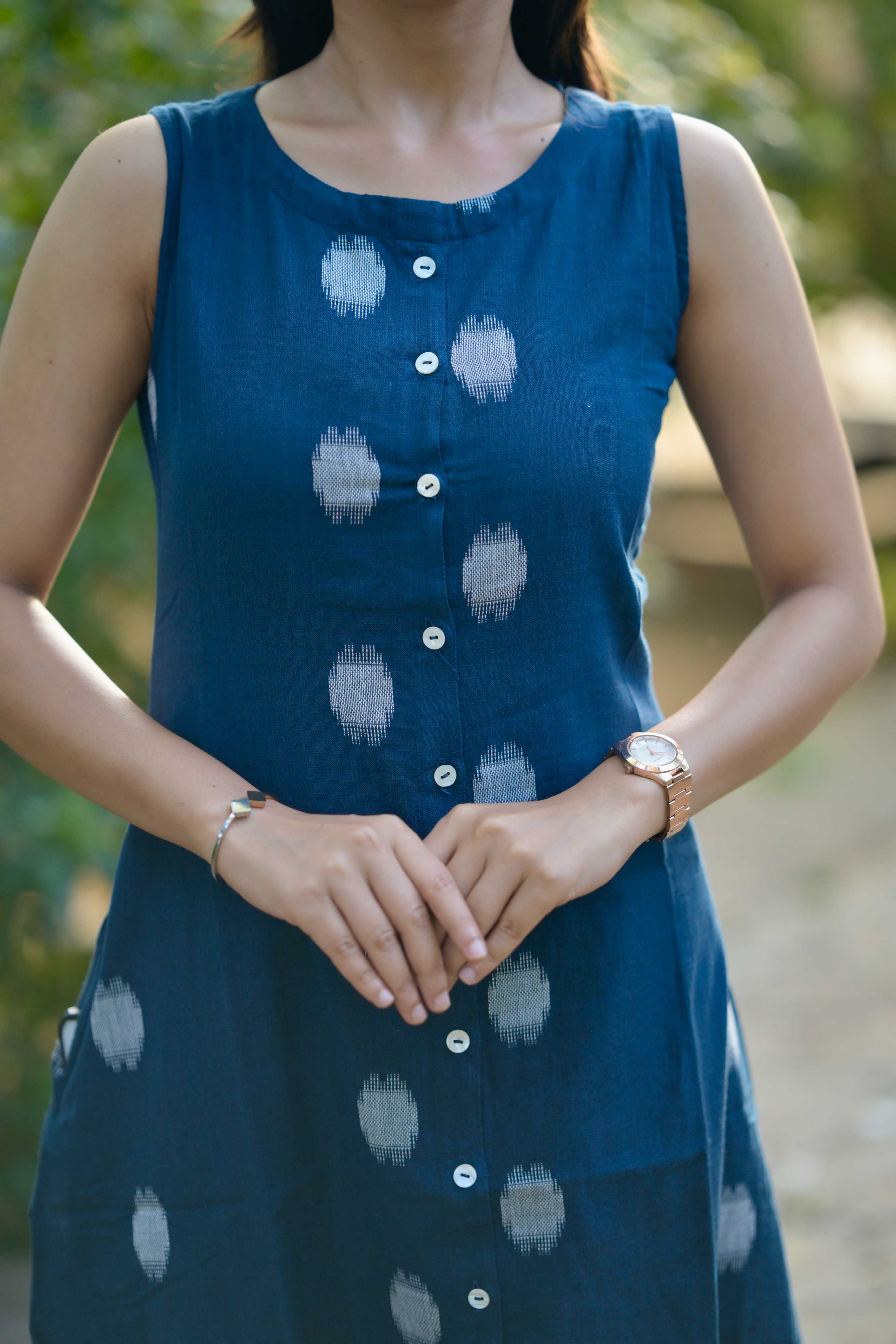 Neel Tara Coord Set - polka dot and stripes hand block printed coord set in blue