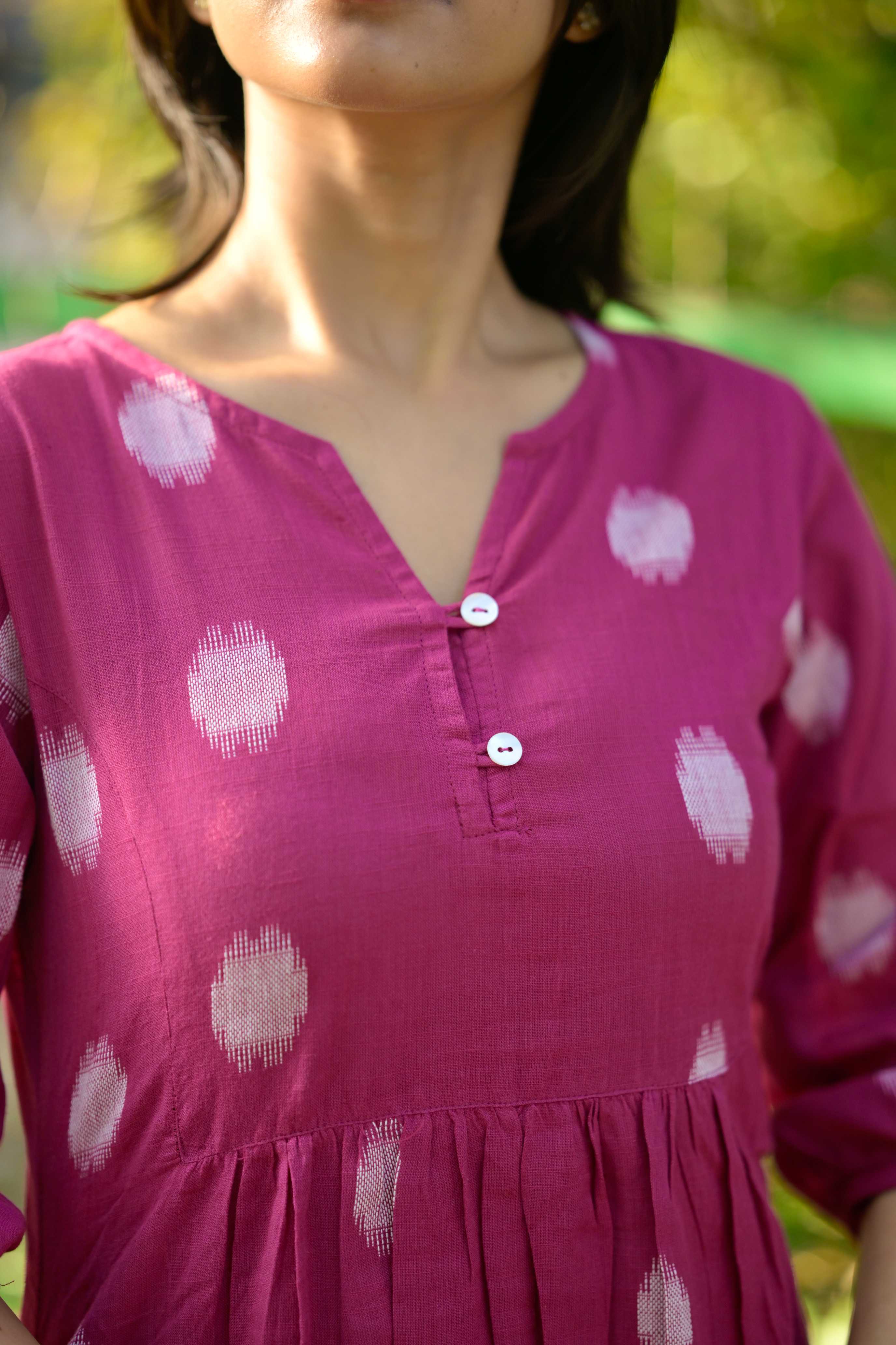 Ruhani Coord Set - polka dot and stripes hand block printed coord set in pink