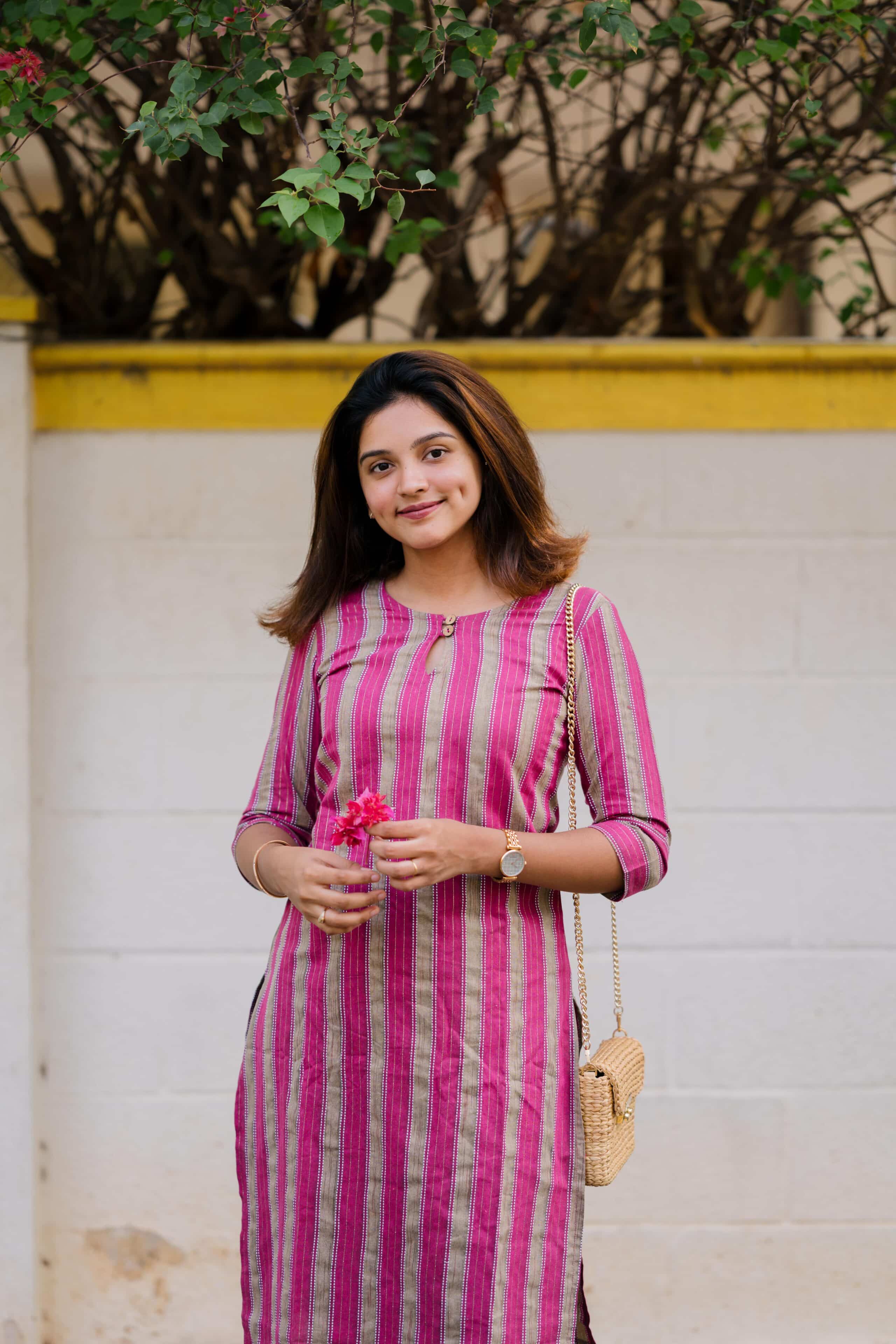 Budget Buys #11 - Cotton blend handwoven kurta set in magenta and ivory