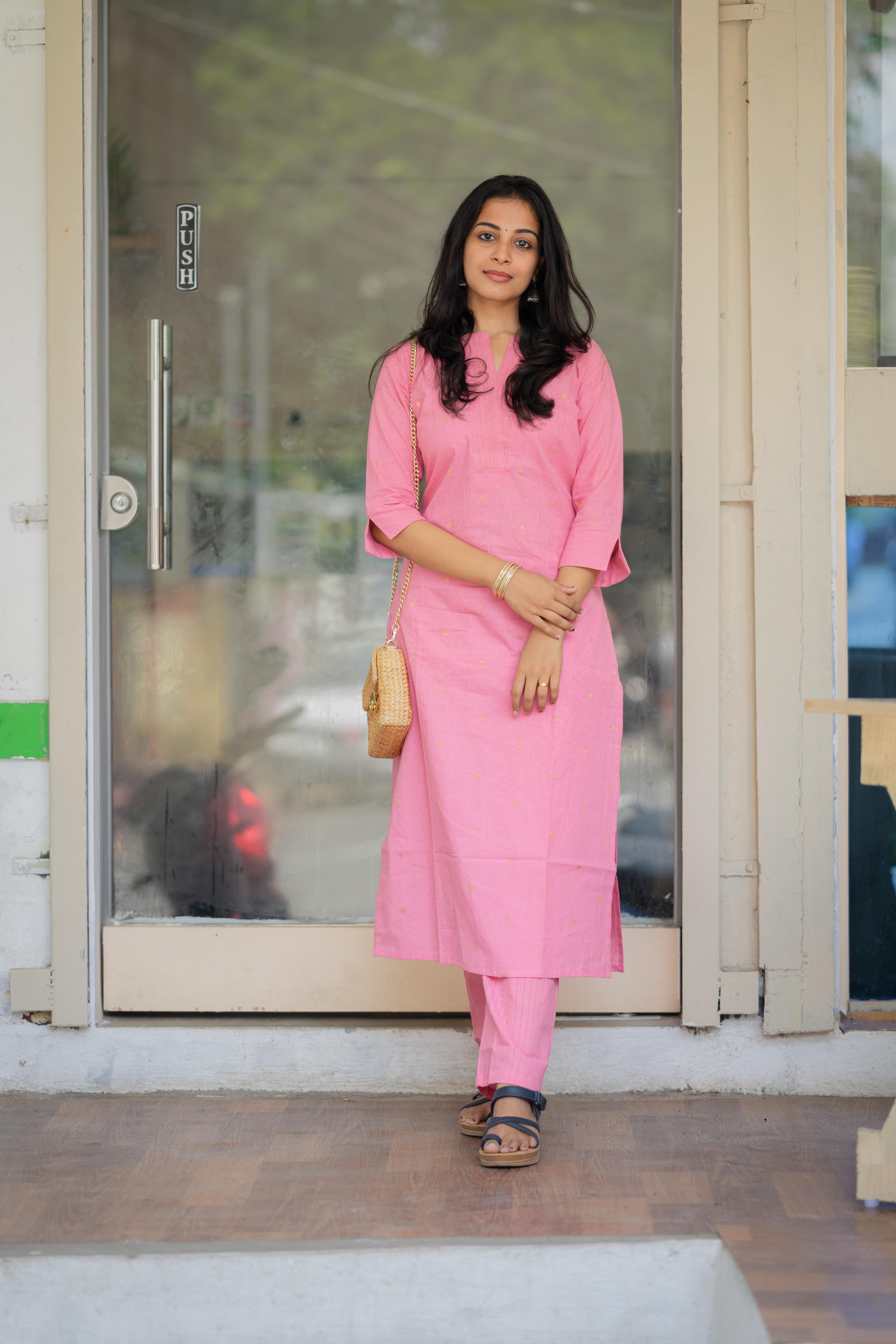 Charul ( pink ) - handloom cotton kurta set