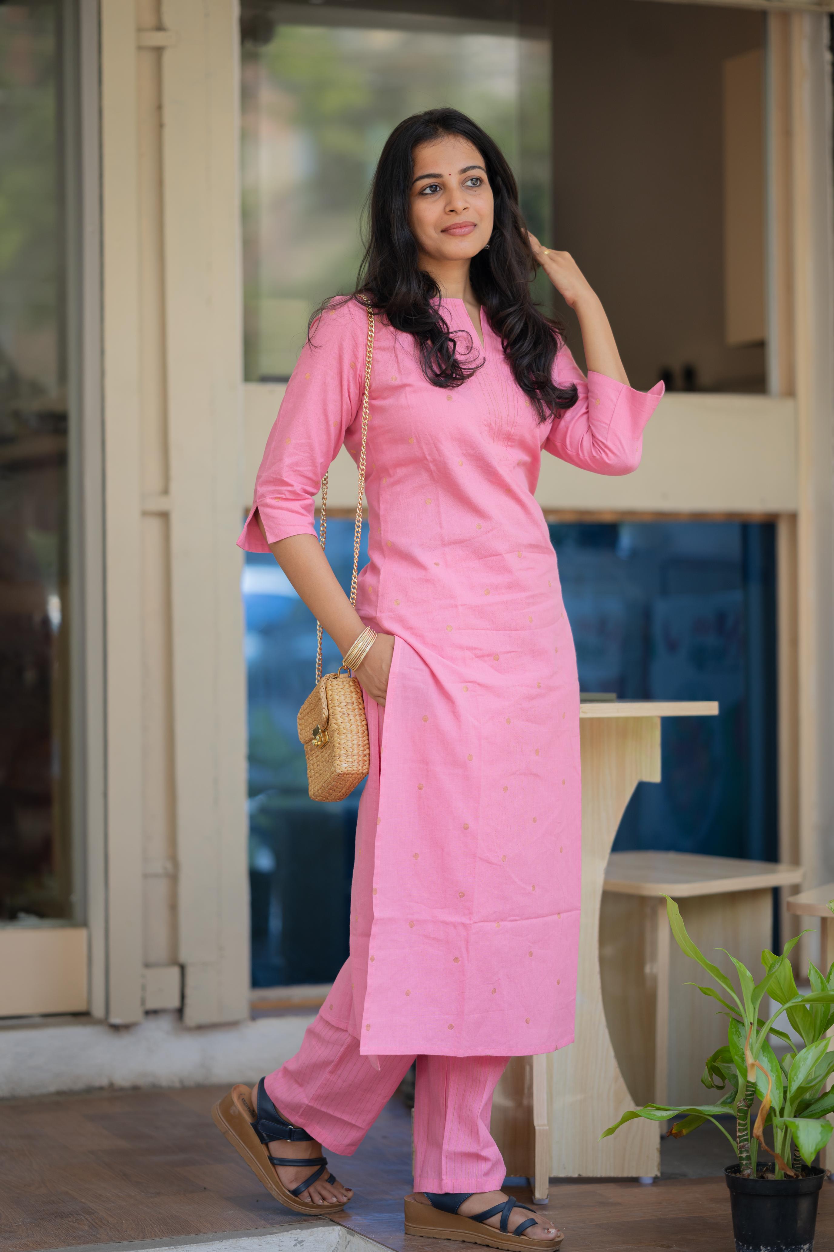 Charul ( pink ) - handloom cotton kurta set