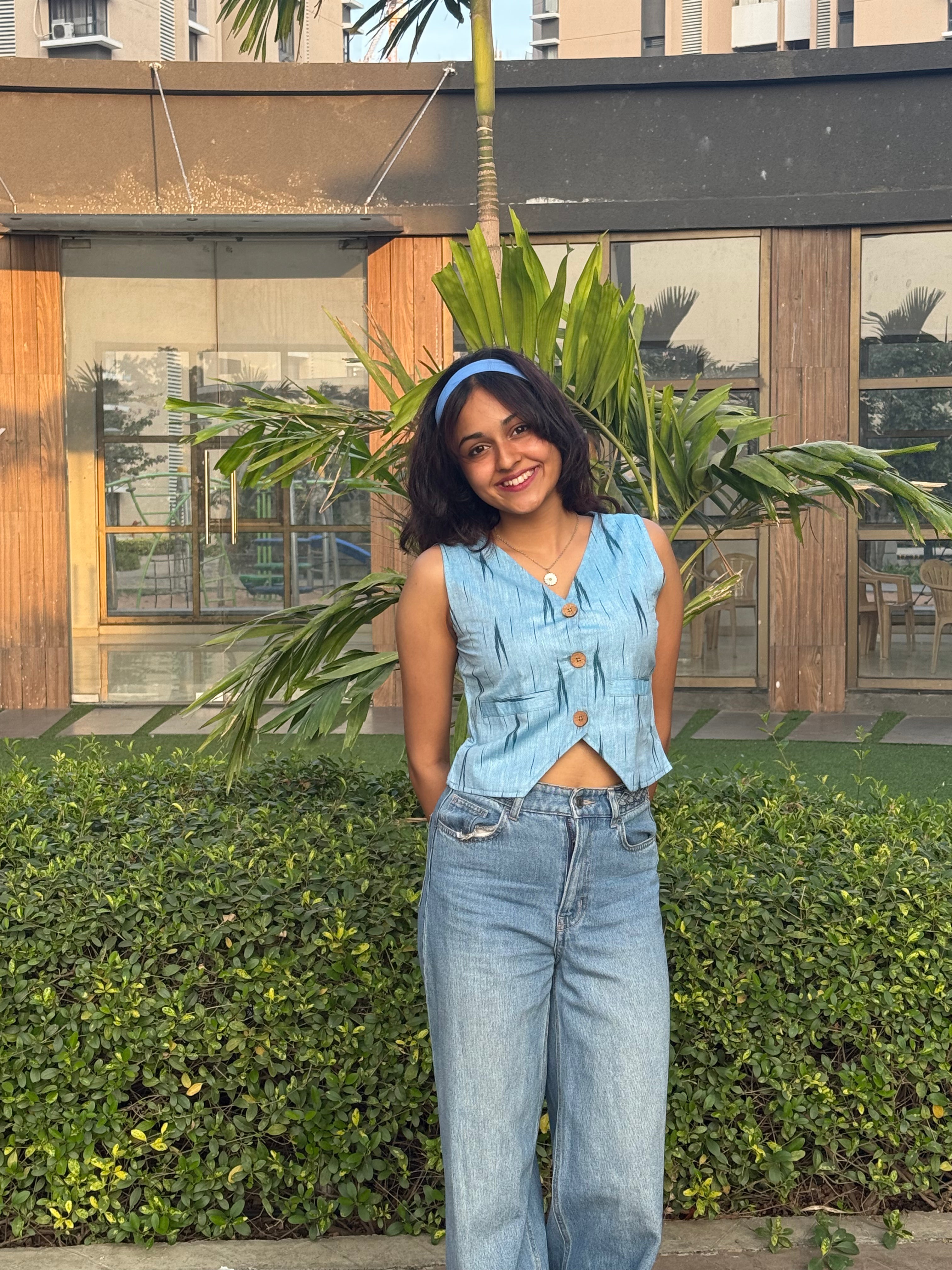 Crop top #18 - handloom organic top in light blue