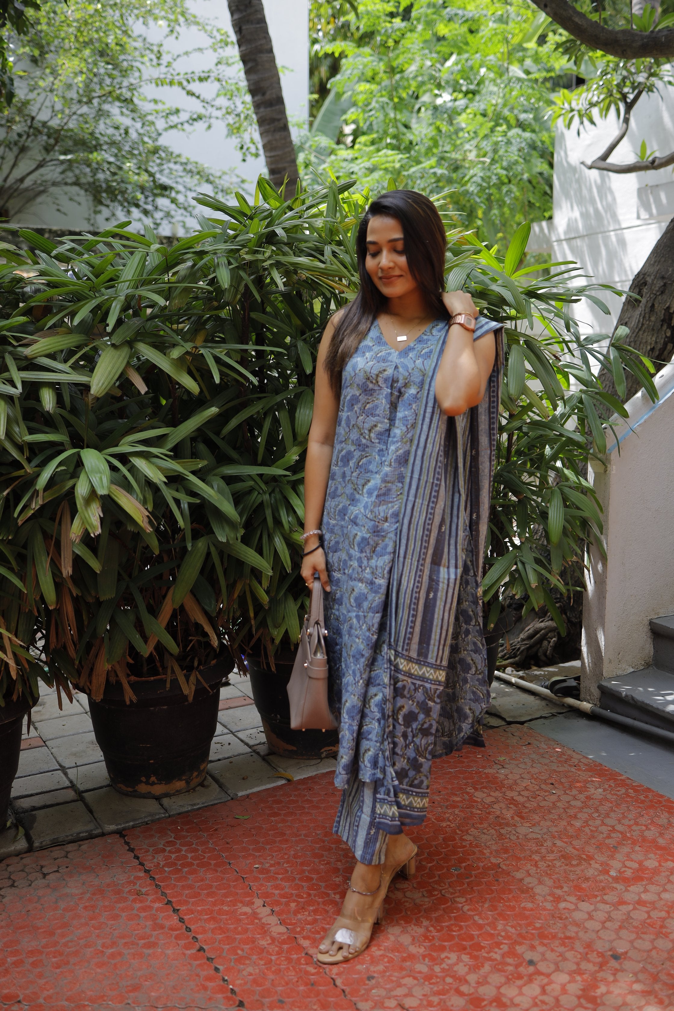 Amogha - indigo hand block printed katha cotton suit set