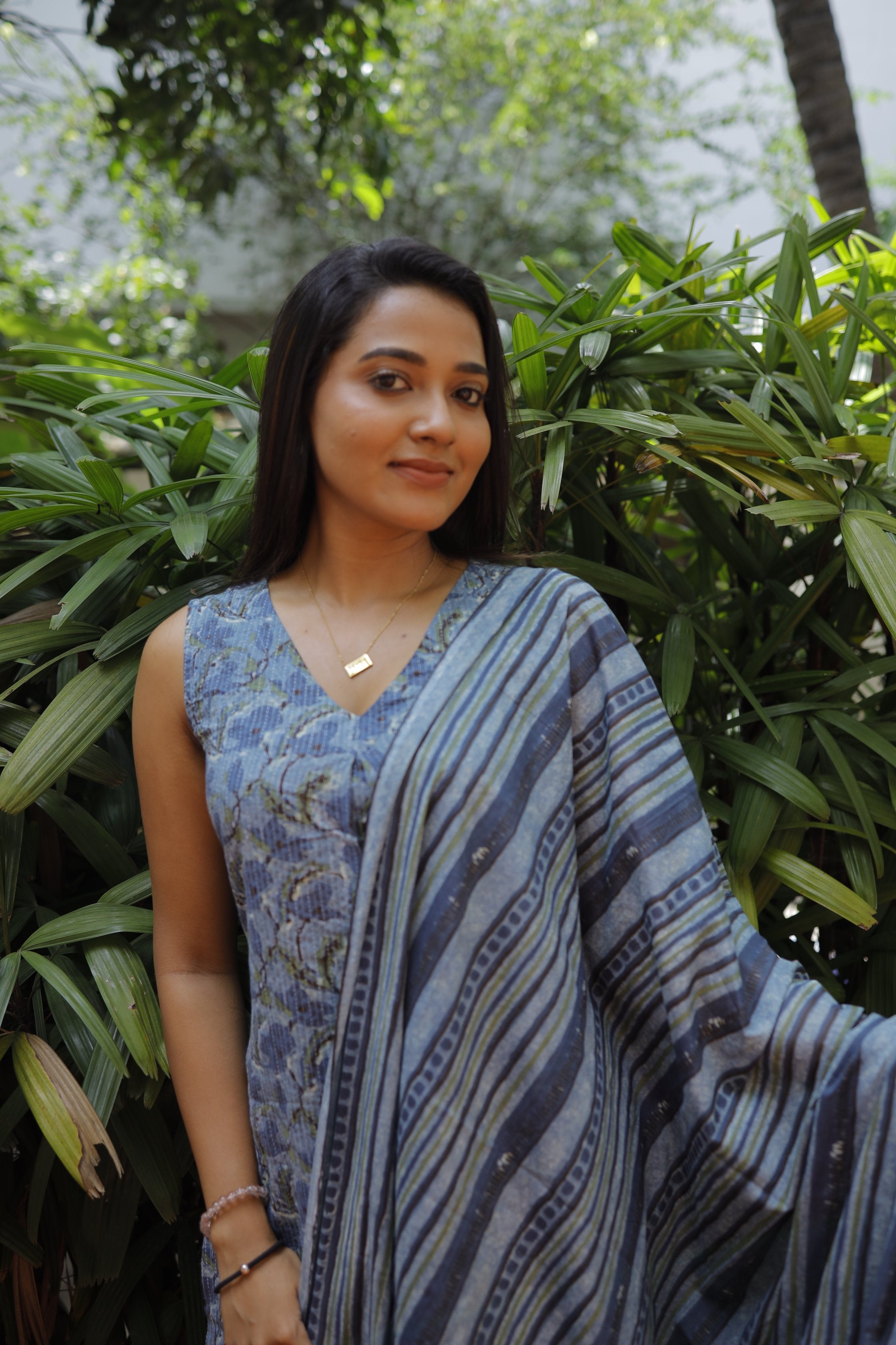 Amogha - indigo hand block printed katha cotton suit set