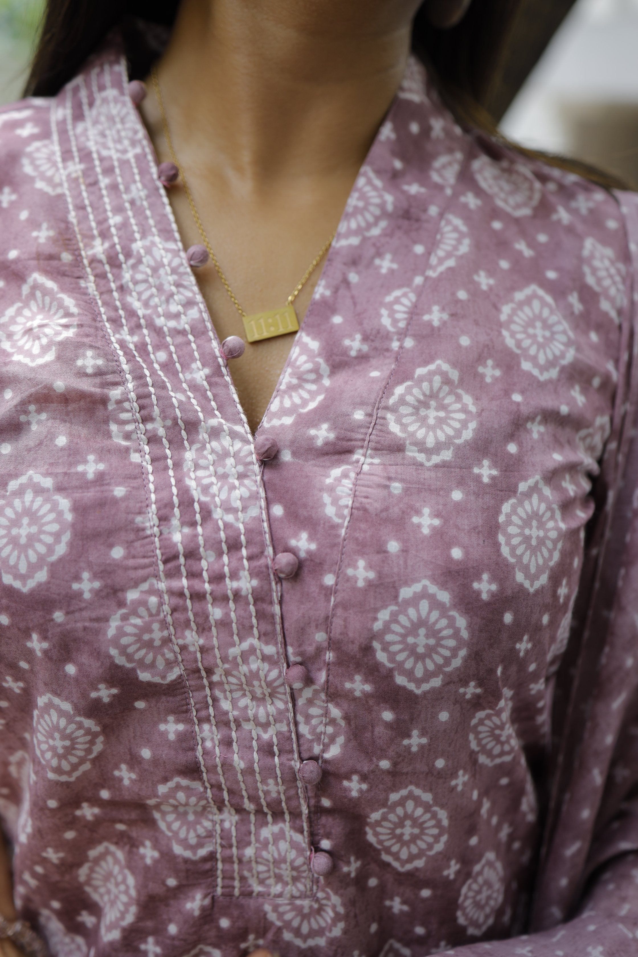 Isvara - mauve hand block printed cotton suit set