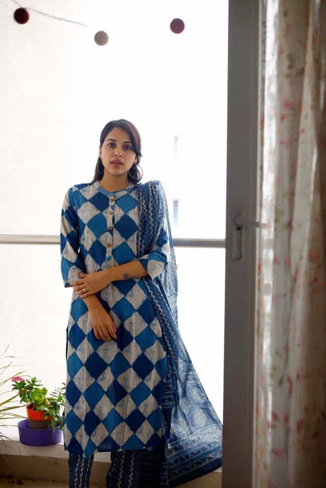 Shruthi - indigo straight cut cotton suit set