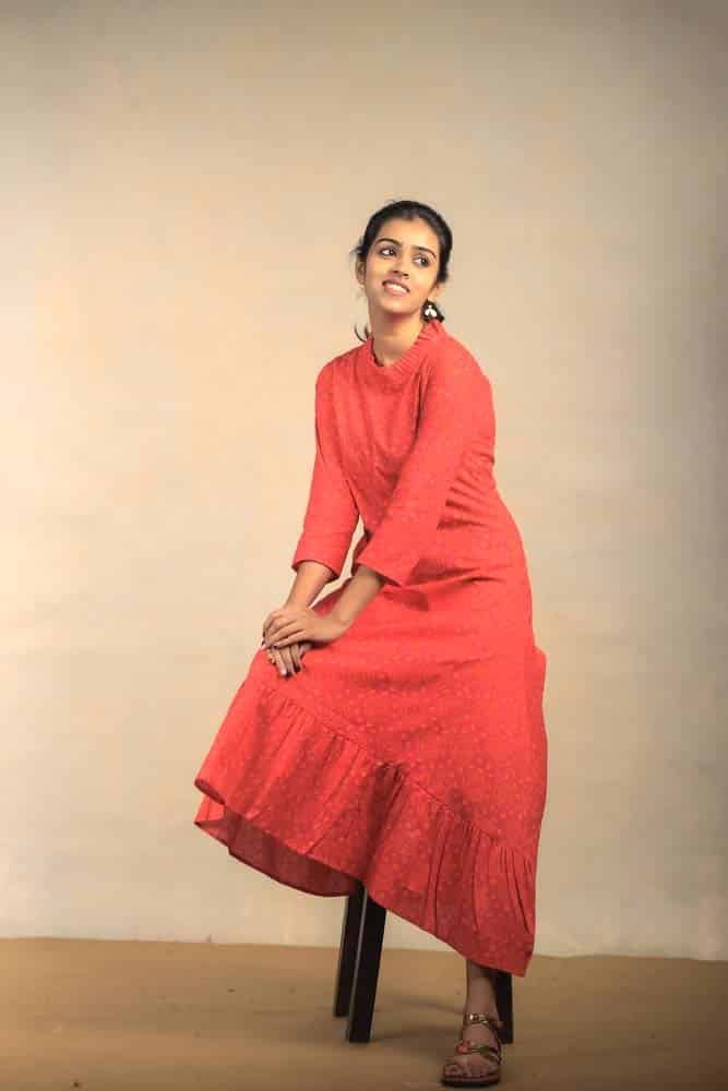 Danbury - Bandhani printed cotton gown in red