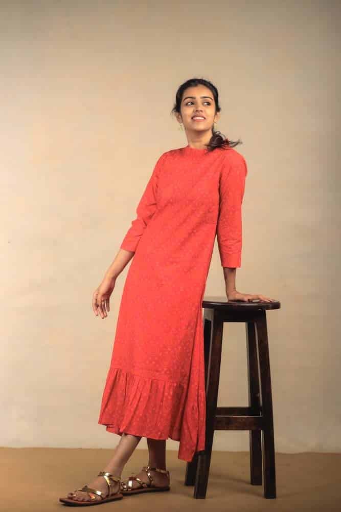 Danbury - Bandhani printed cotton gown in red