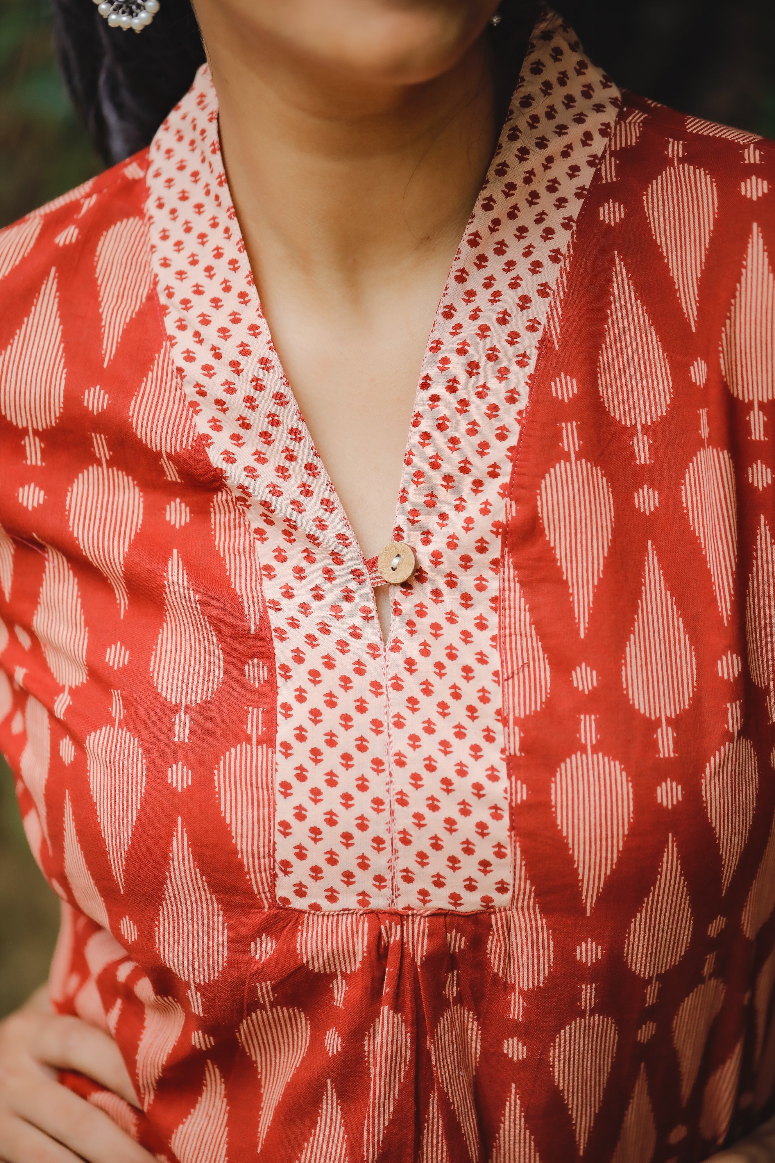 Nikitha - hand block printed organic cotton kurta set in rust orange