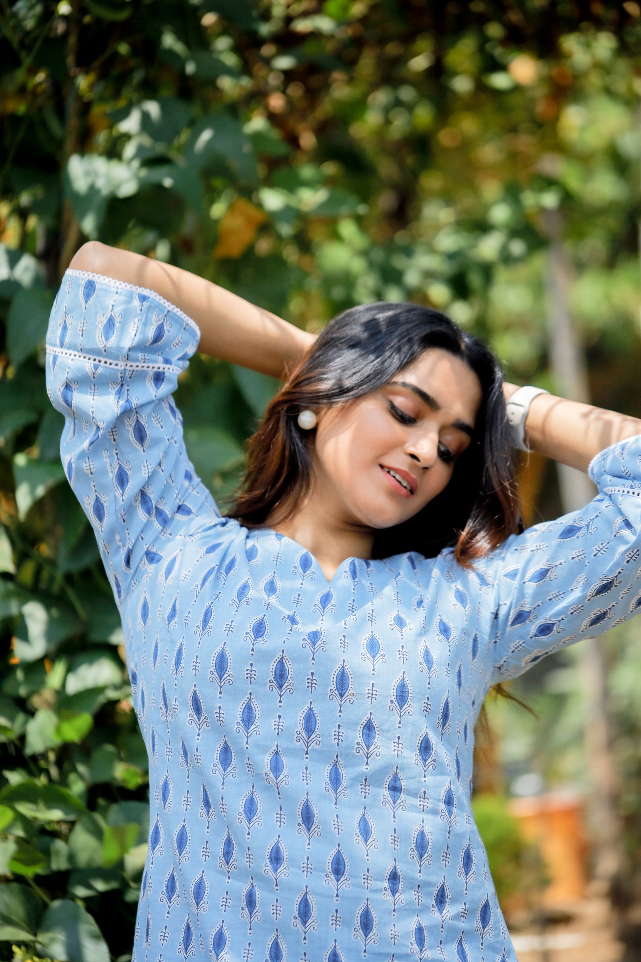 Phoebe coord set - organic kantha cotton  coord set in sky blue