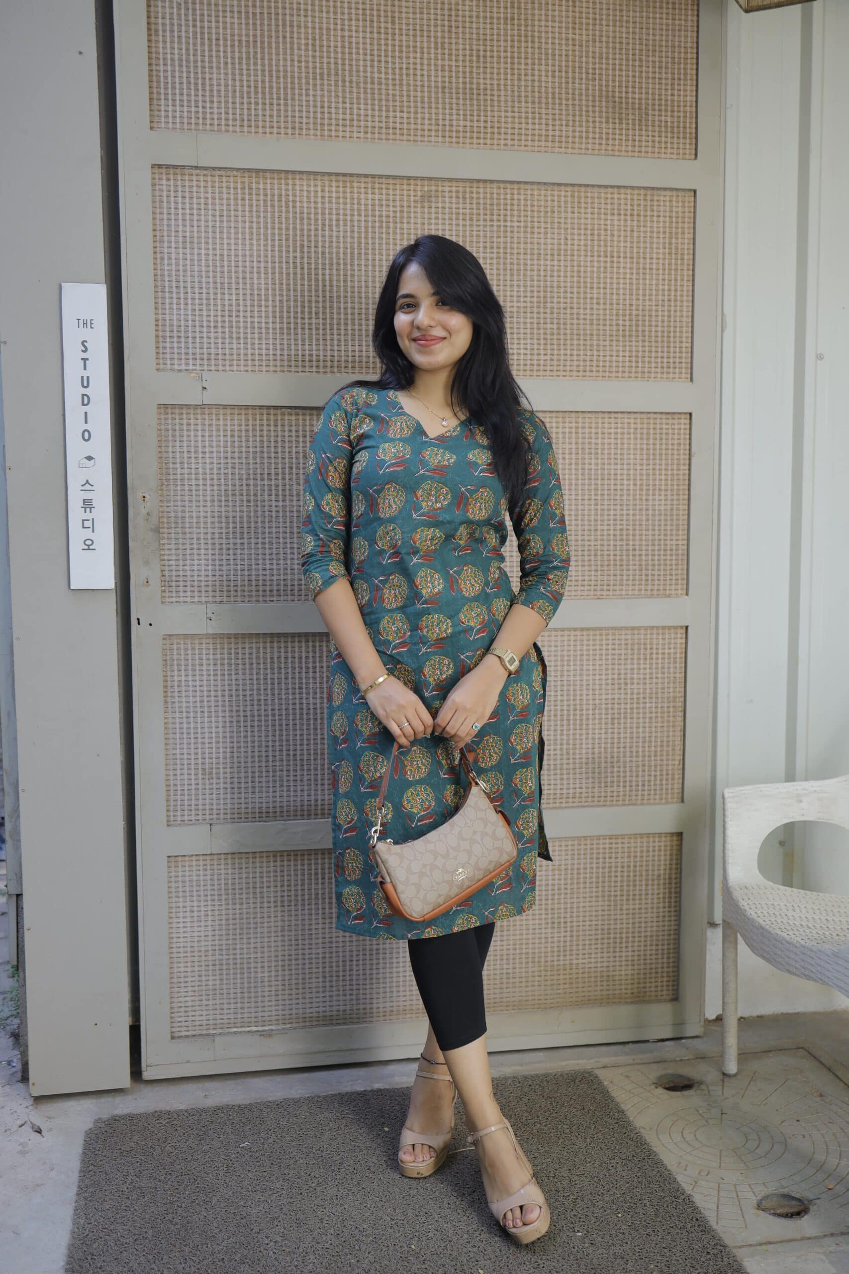 Kurti 57 -floral motif  hand block printed kurti in green