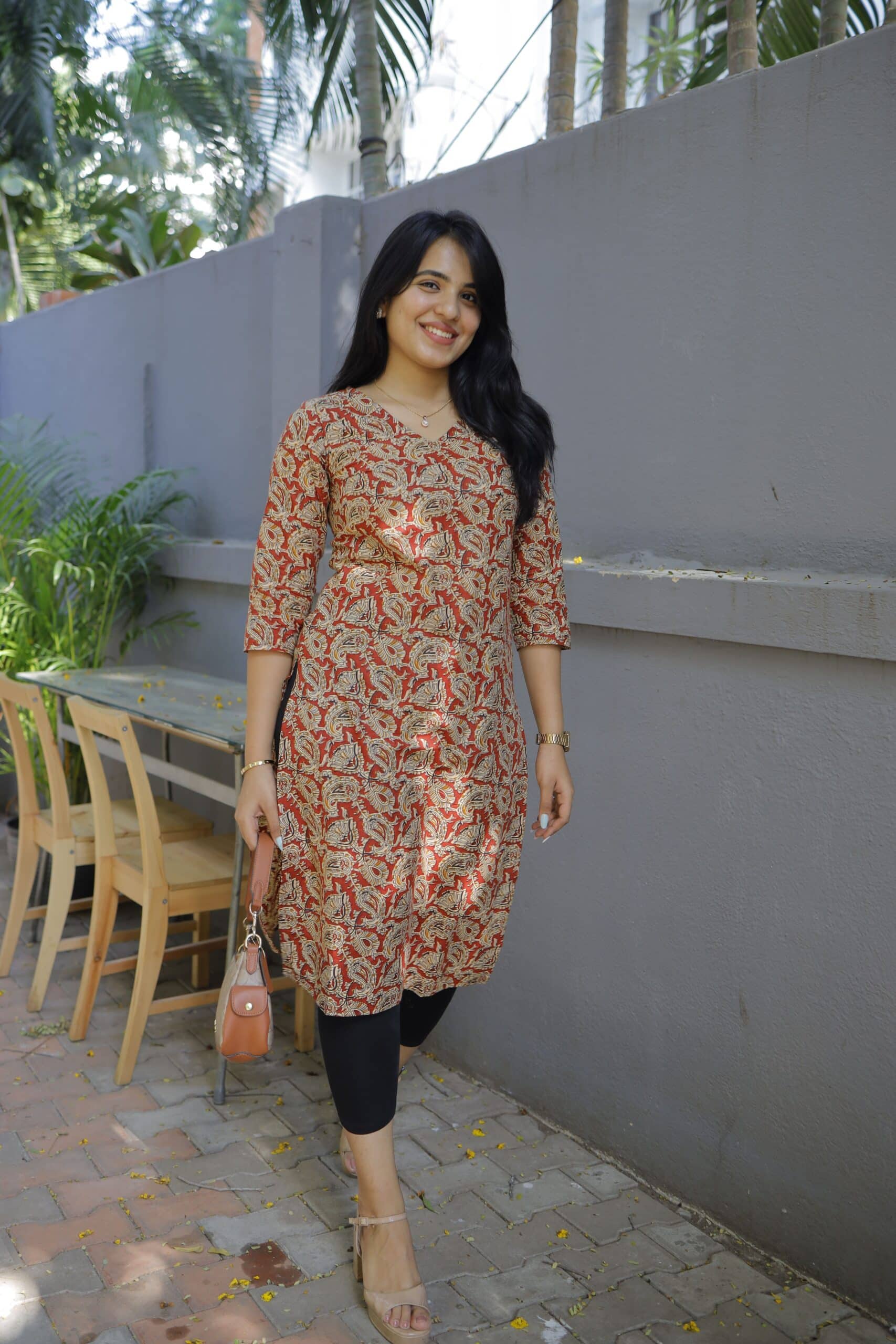 Kurti 58 - kalamkari kheri hand block printed kurti in rust red