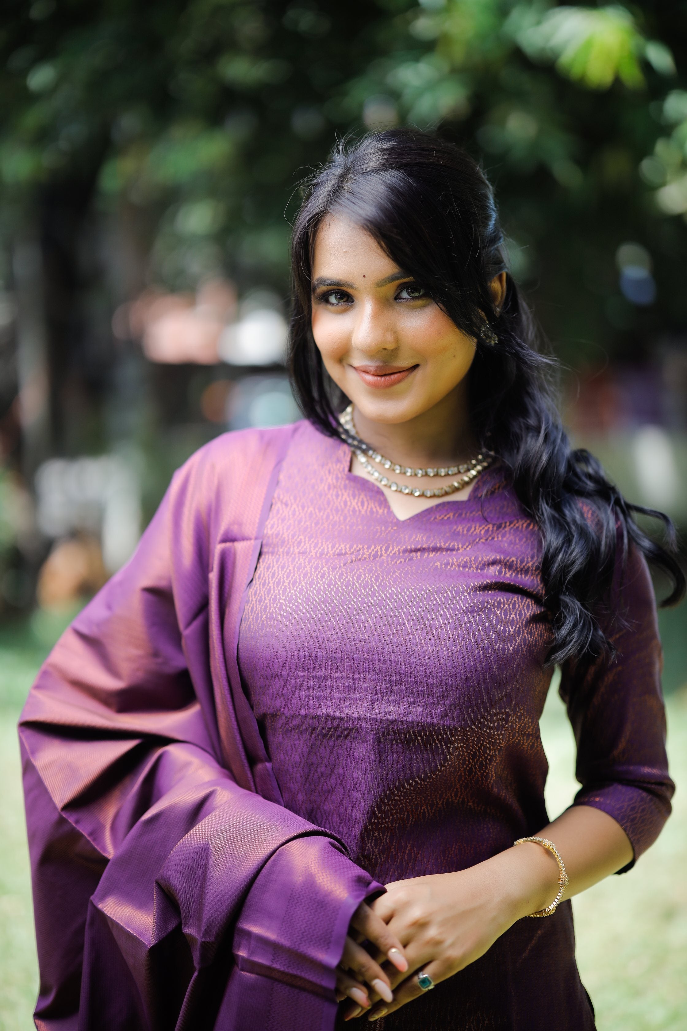 Niralya ( dark purple ) - brocade copper zari vegan kanchipuram silk suit set in dark purple colour