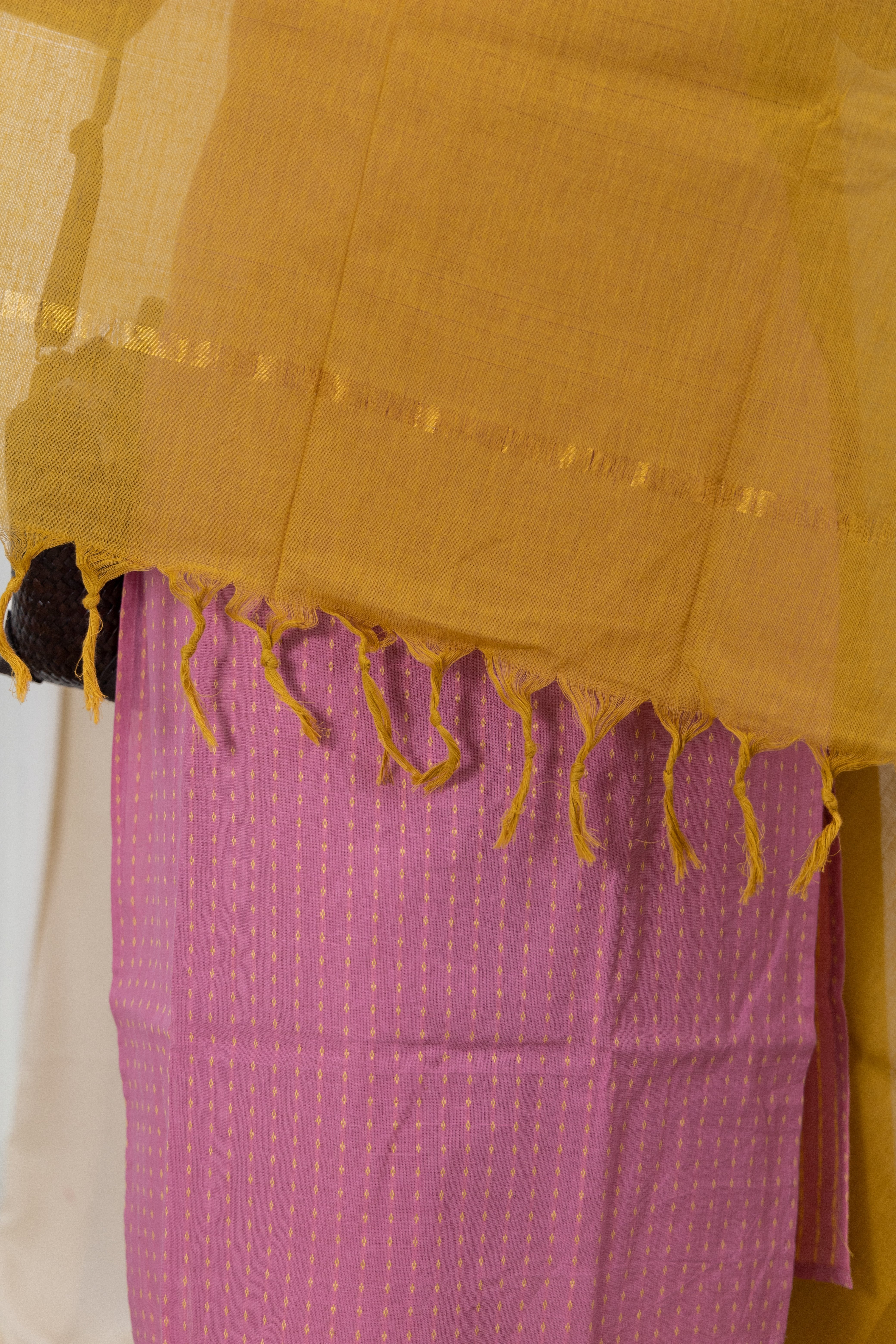 Raani - handloom cotton suit set with kota silk zari dupatta in pink and sandalwood