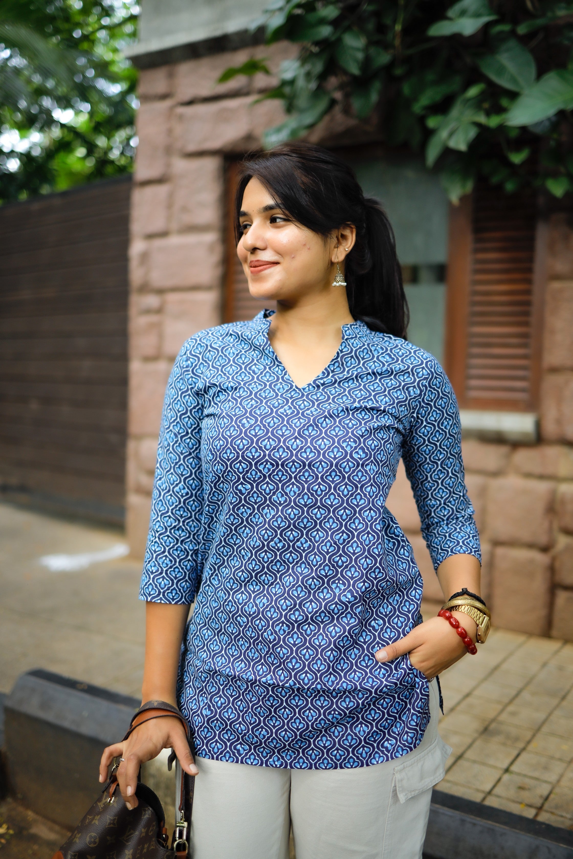 Short Kurti - 18 - Organic cotton short kurti in indigo