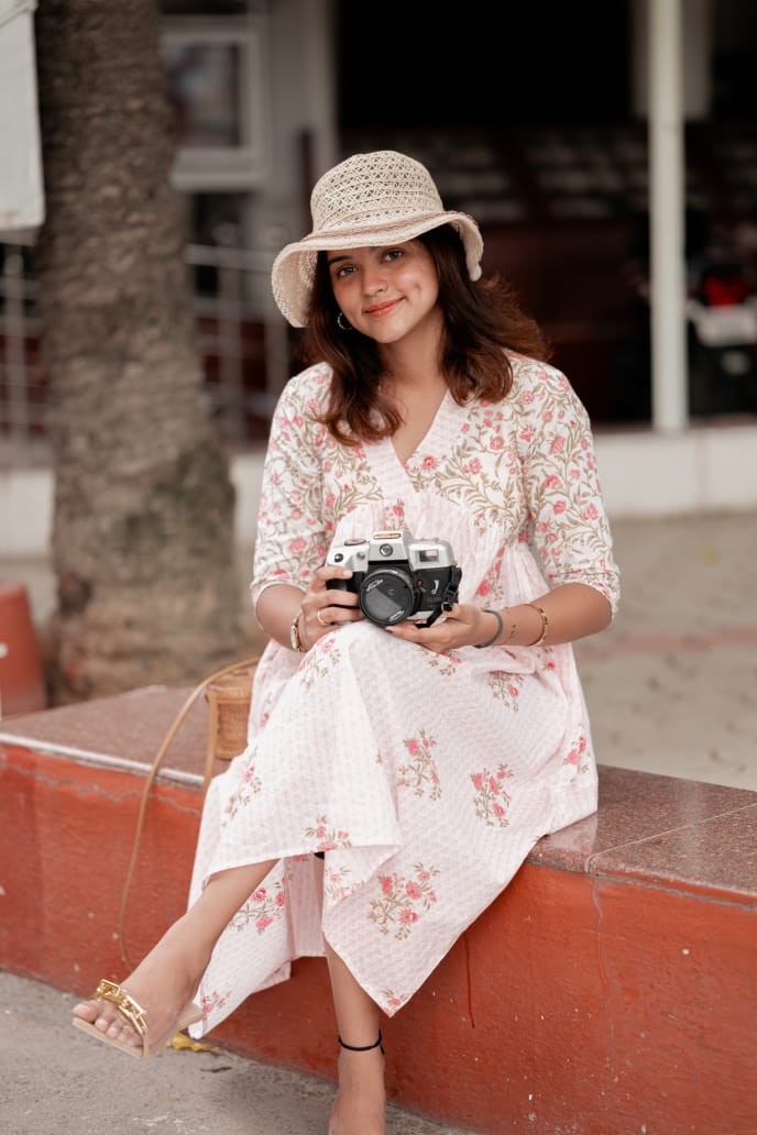 Dress 9 - Alia cut organic cotton  dress in white and pink