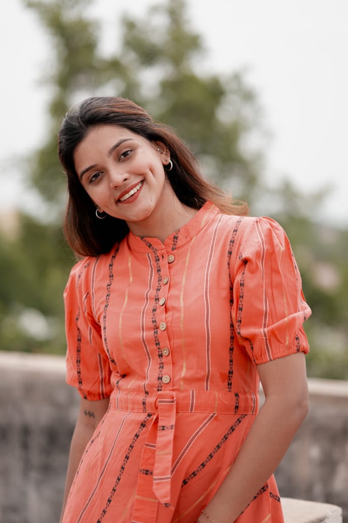 Dress 10 - Handloom cotton dress in rust orange