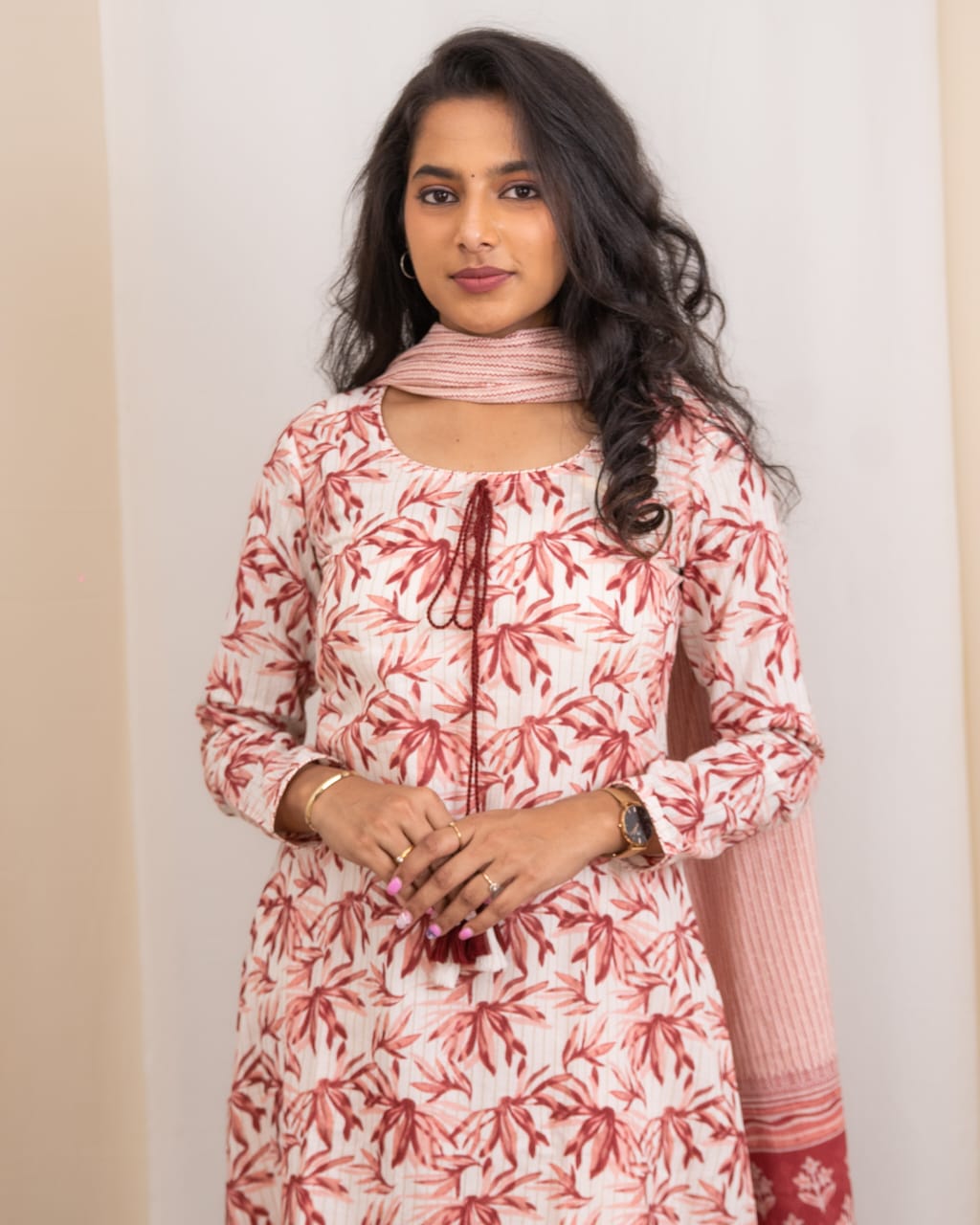 Charvi - Floral handblock printed A line cotton suit set