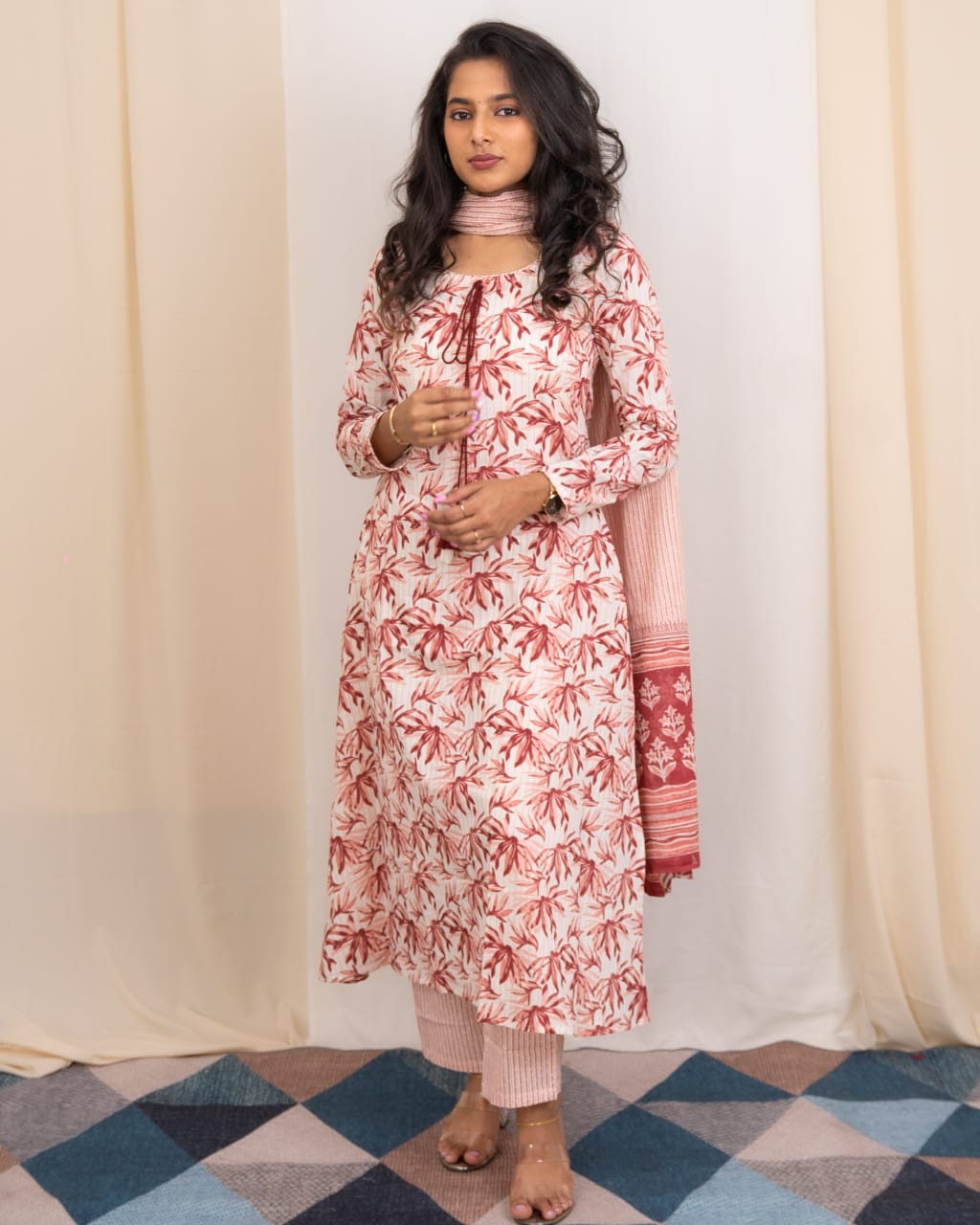 Charvi - Floral handblock printed A line cotton suit set