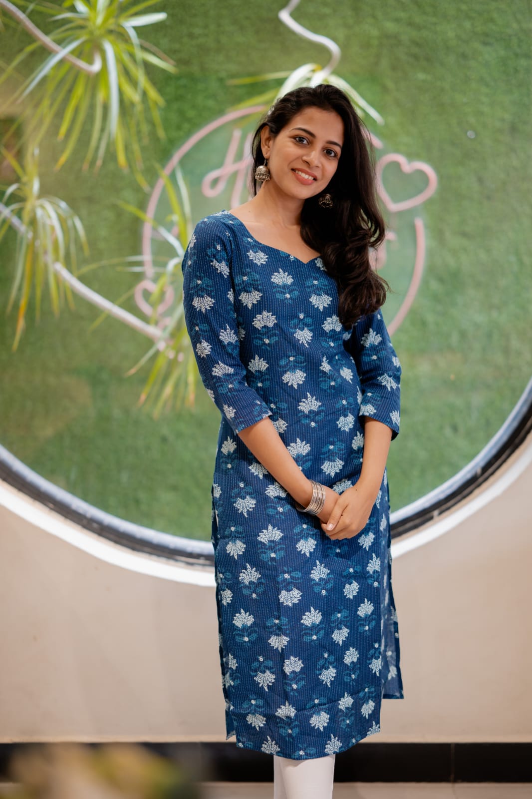 Kurti 79 -  kantha embroidered organic cotton kurta in indigo