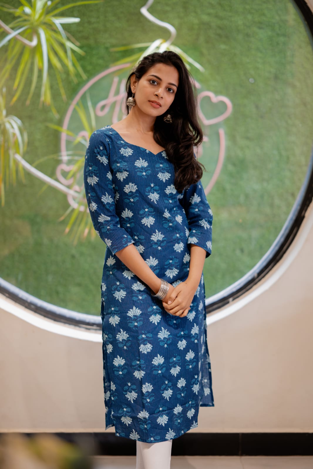 Kurti 79 -  kantha embroidered organic cotton kurta in indigo