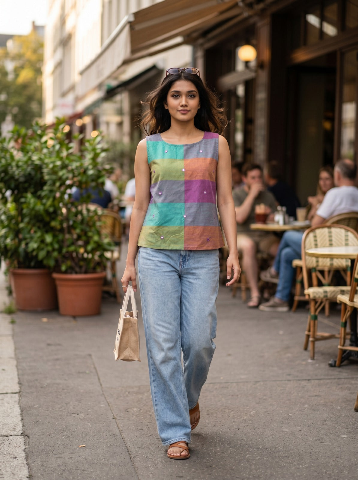 Crop Top #124 – Handloom Organic Cotton Top in Multicolor Pastel Checks