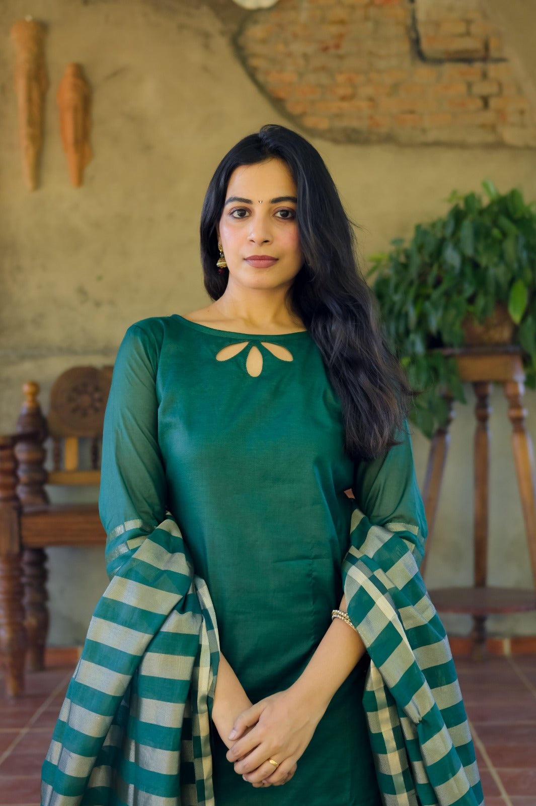 Snehal (Green) – Pure Chanderi Silk Suit Set with Tussar Banaras Silk Dupatta