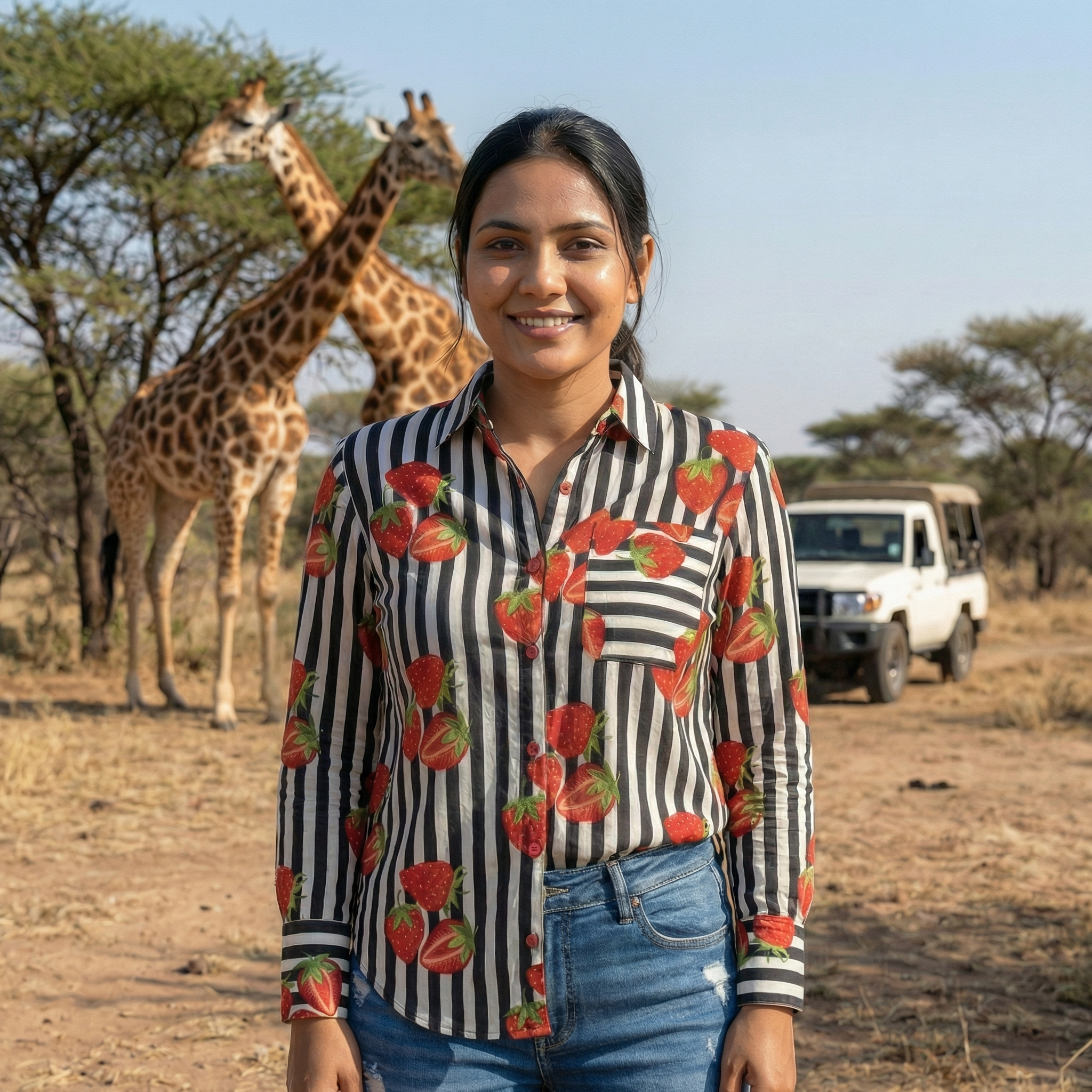 Women's shirt 38-   Strawberry printed organic cotton shirt in black