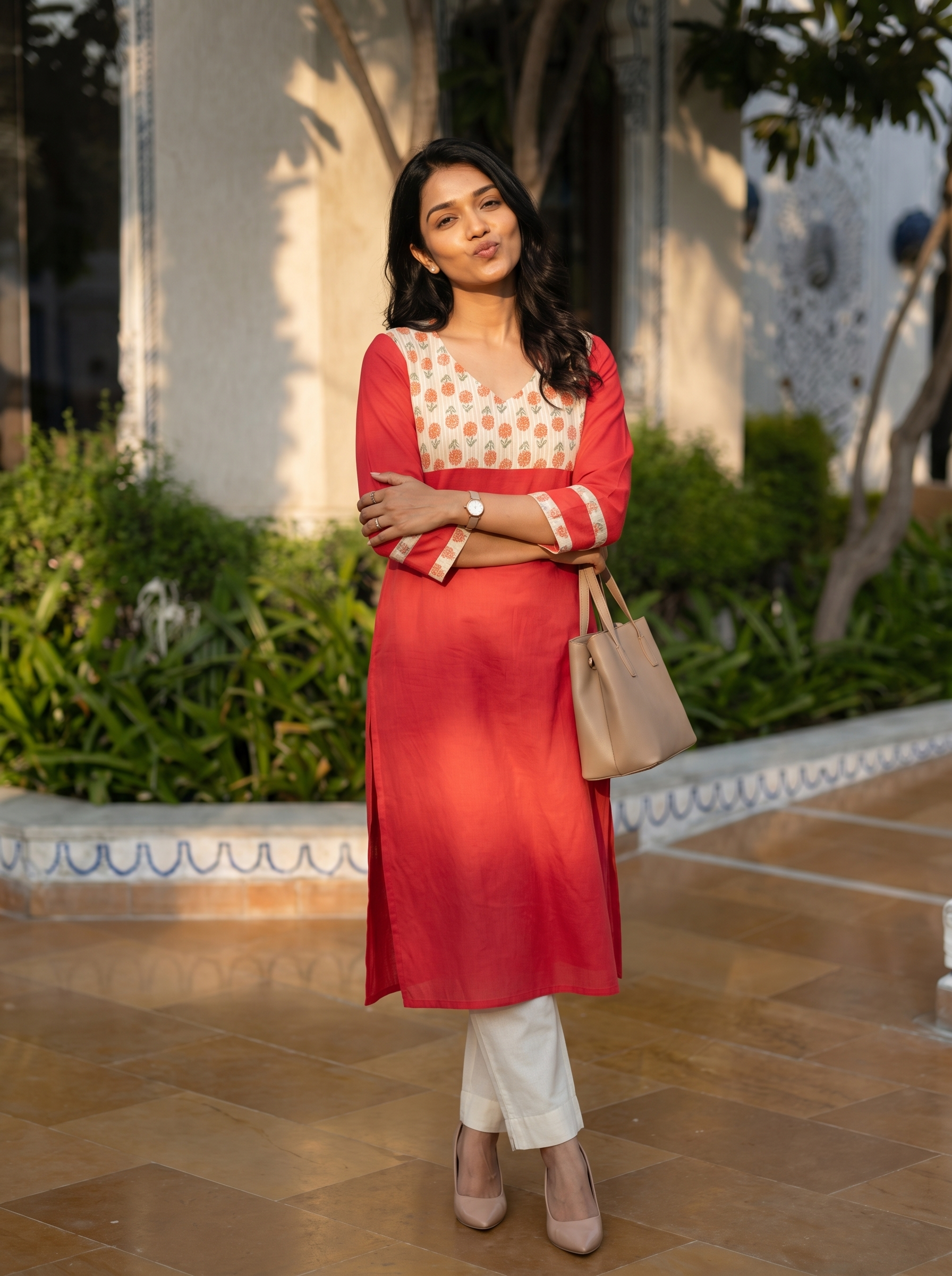 Pattern kurti 42- Handloom cotton kurti in red