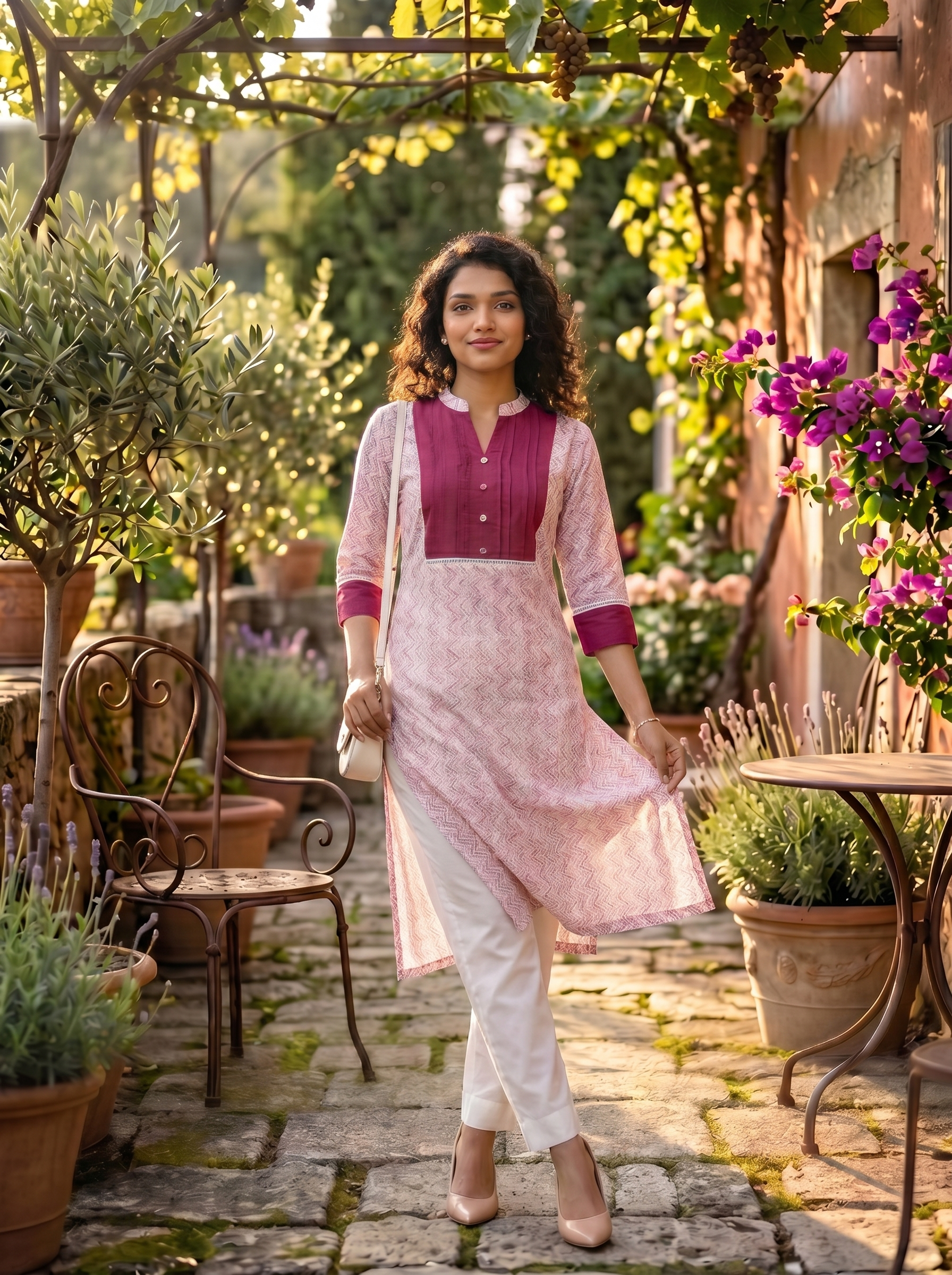 Pattern kurti 38- Handloom cotton kurti in maroon
