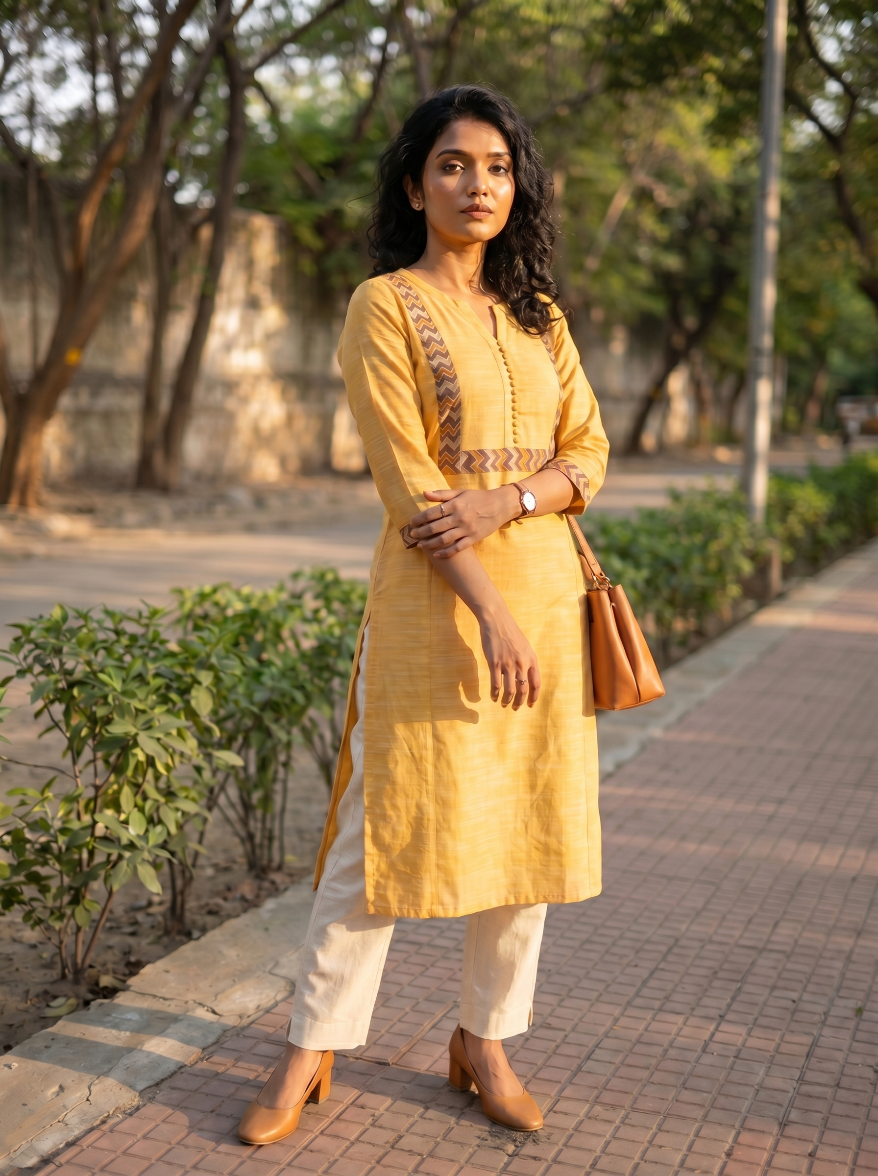 Pattern kurti 46- Handloom cotton kurti in yellow