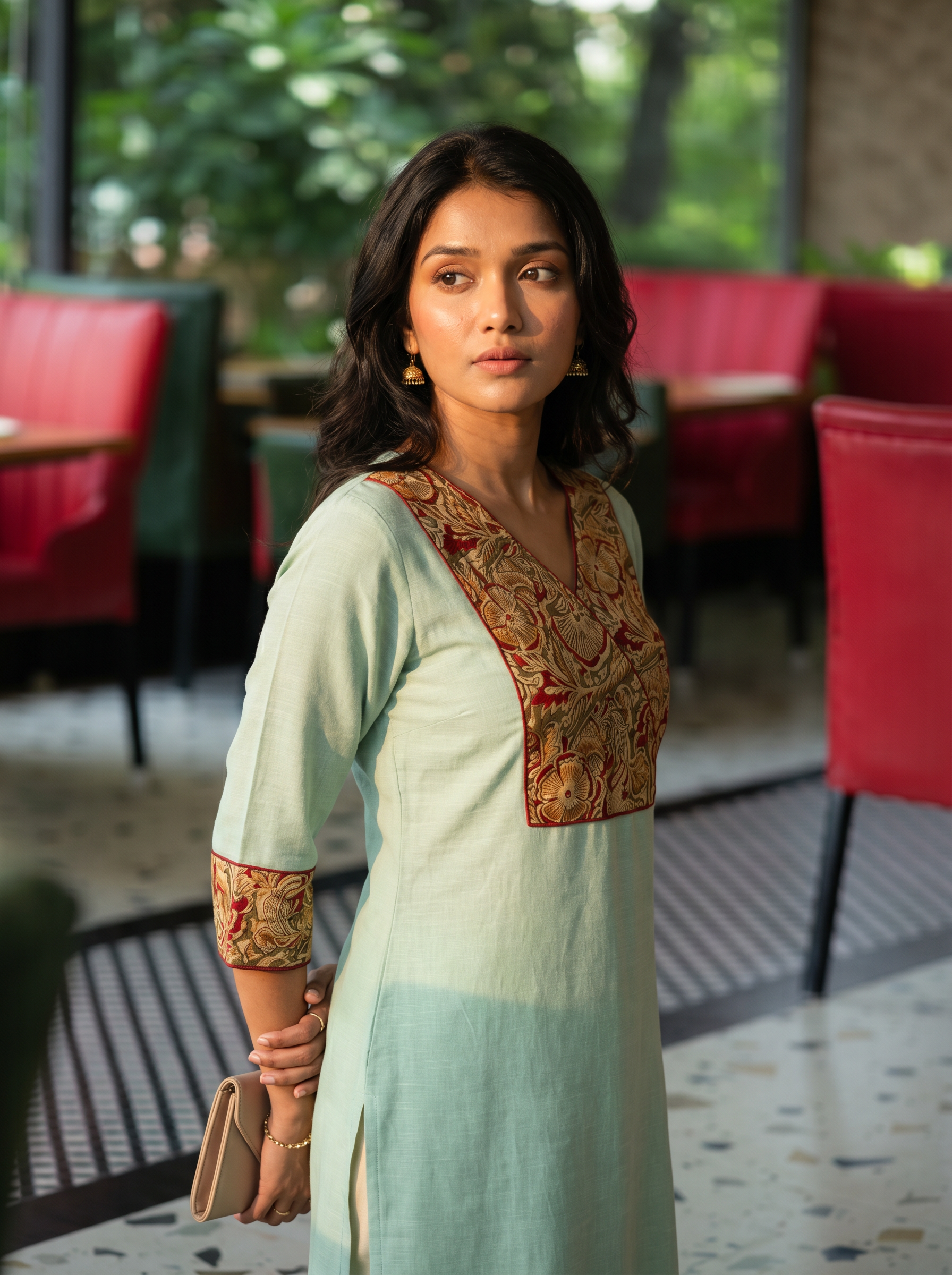 Pattern kurti 43- Handloom cotton kurti in mint green