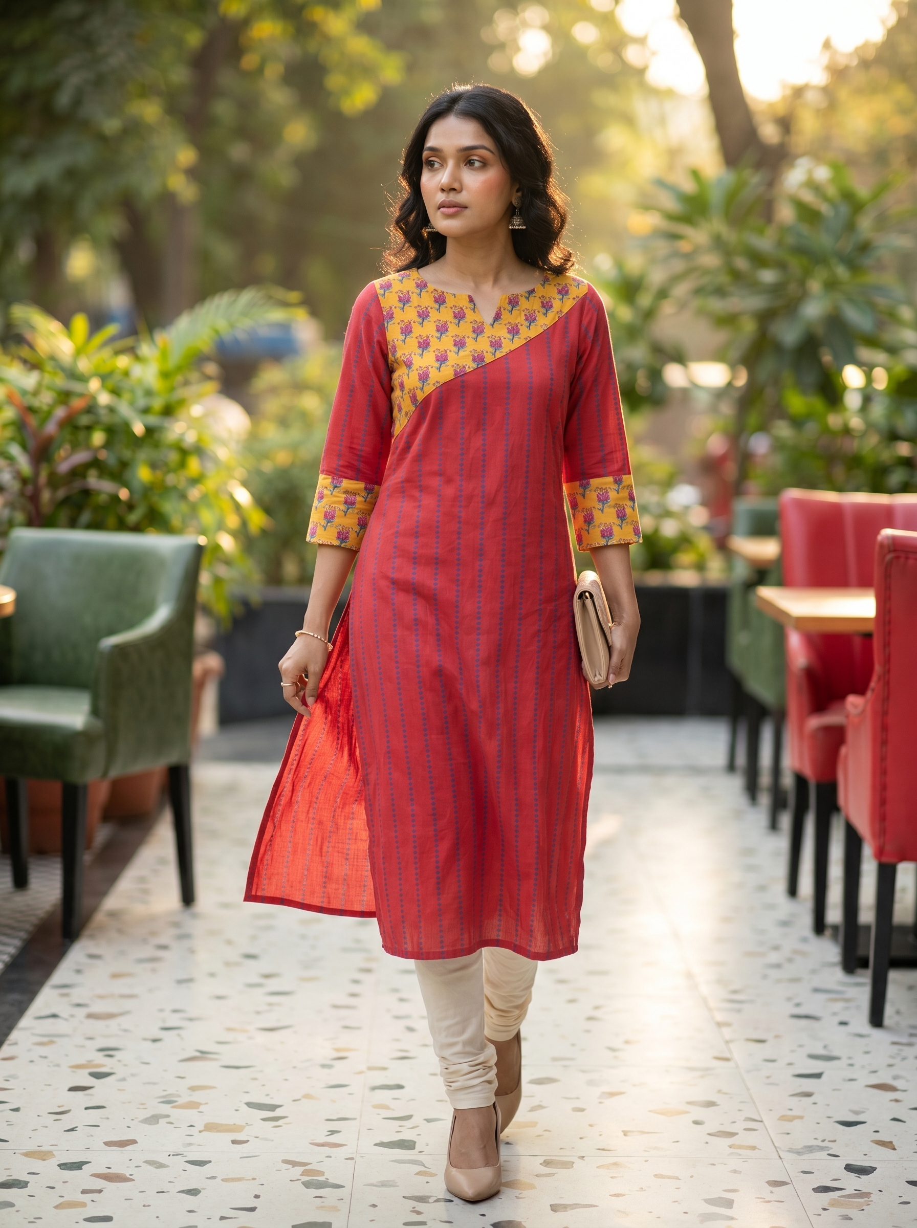 Pattern kurti 44- Handloom cotton kurti in rani pink