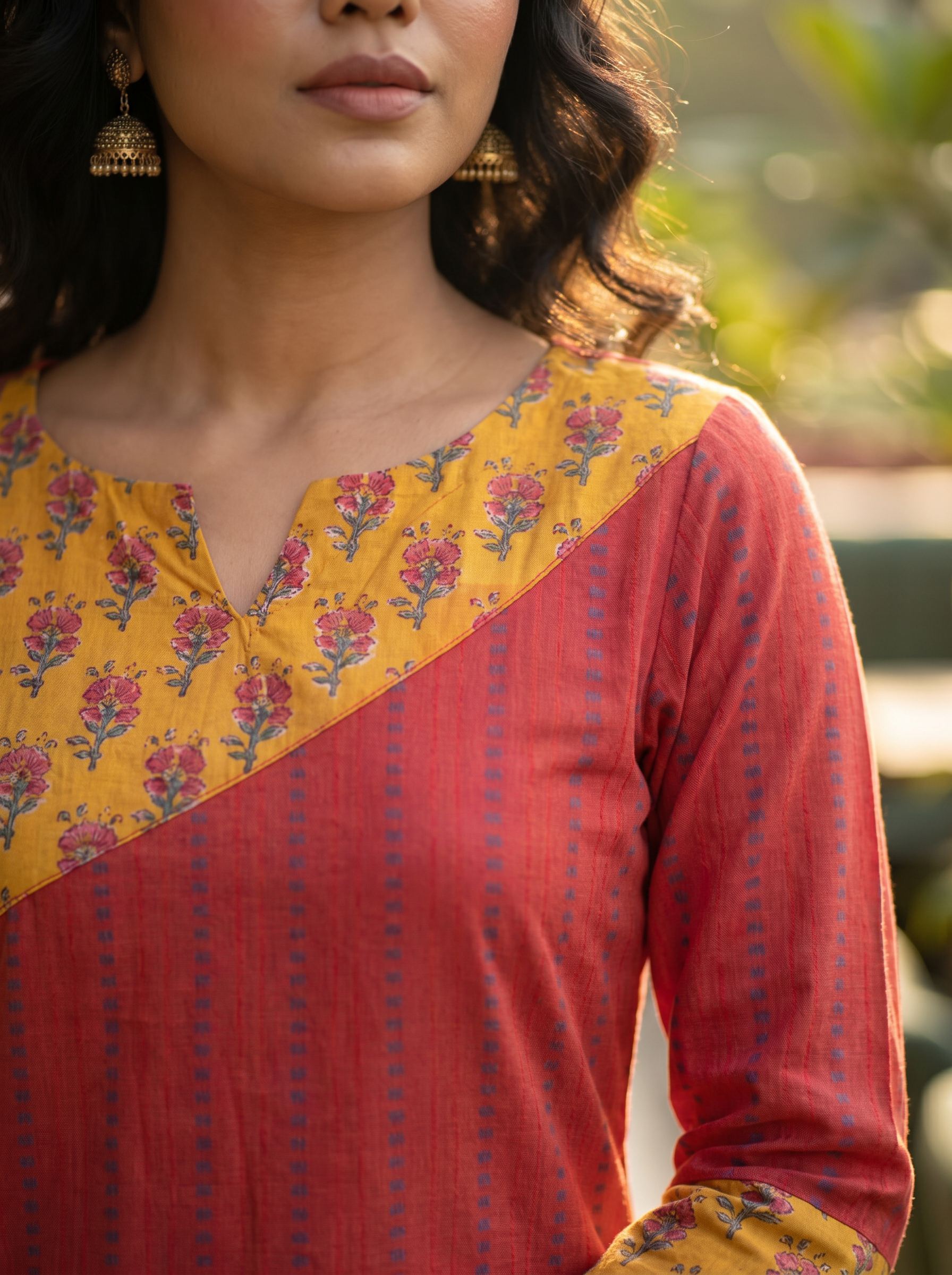 Pattern kurti 44- Handloom cotton kurti in rani pink