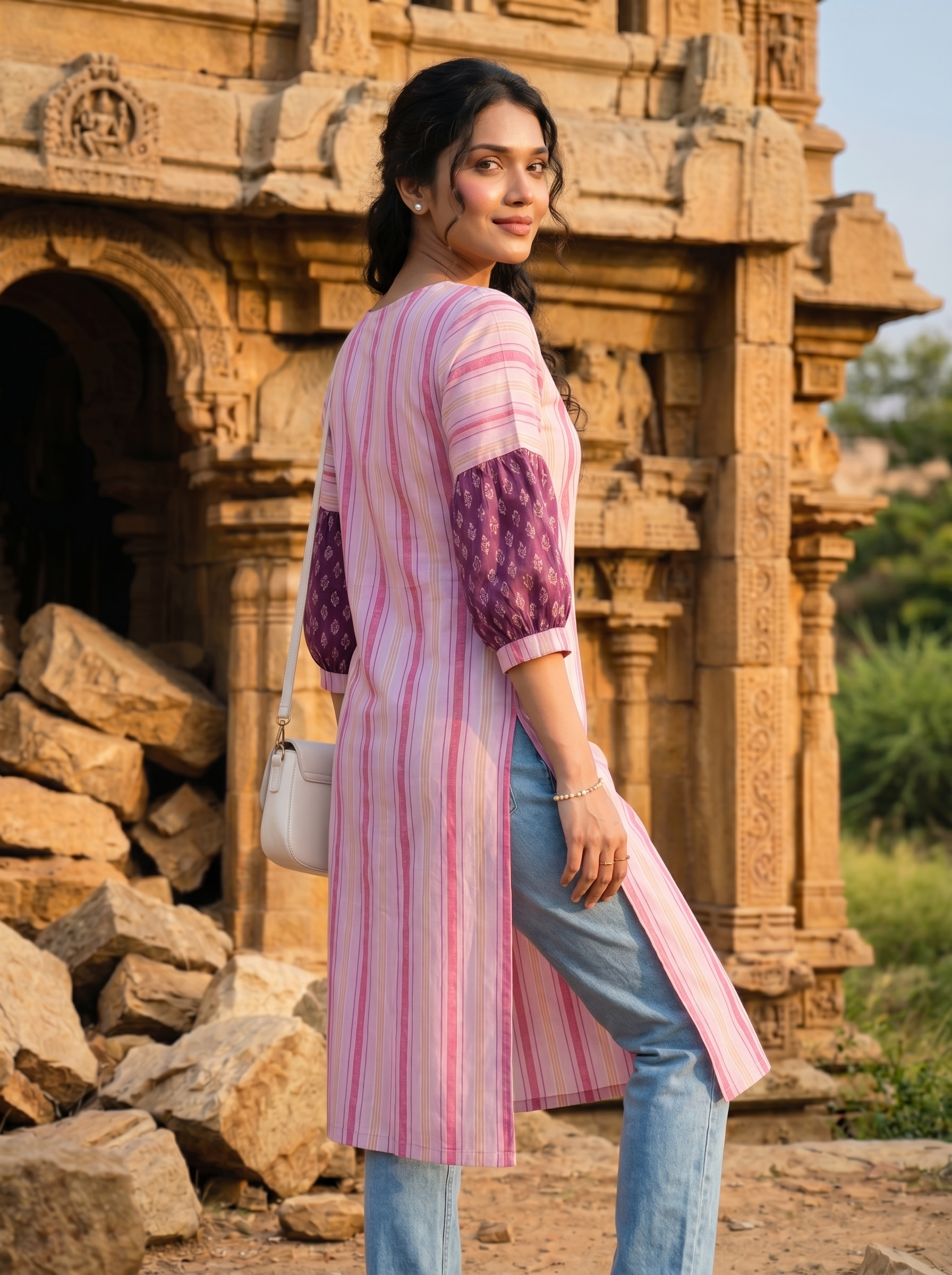 Pattern kurti 36- Handloom cotton kurti in off white