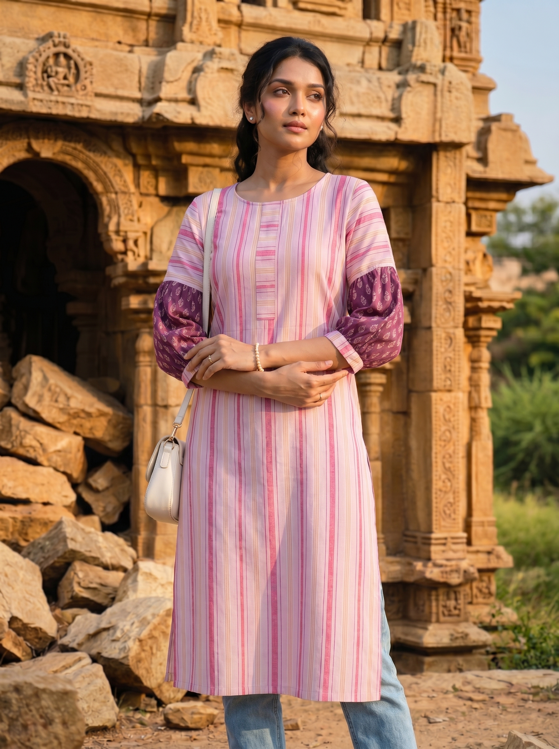 Pattern kurti 36- Handloom cotton kurti in off white