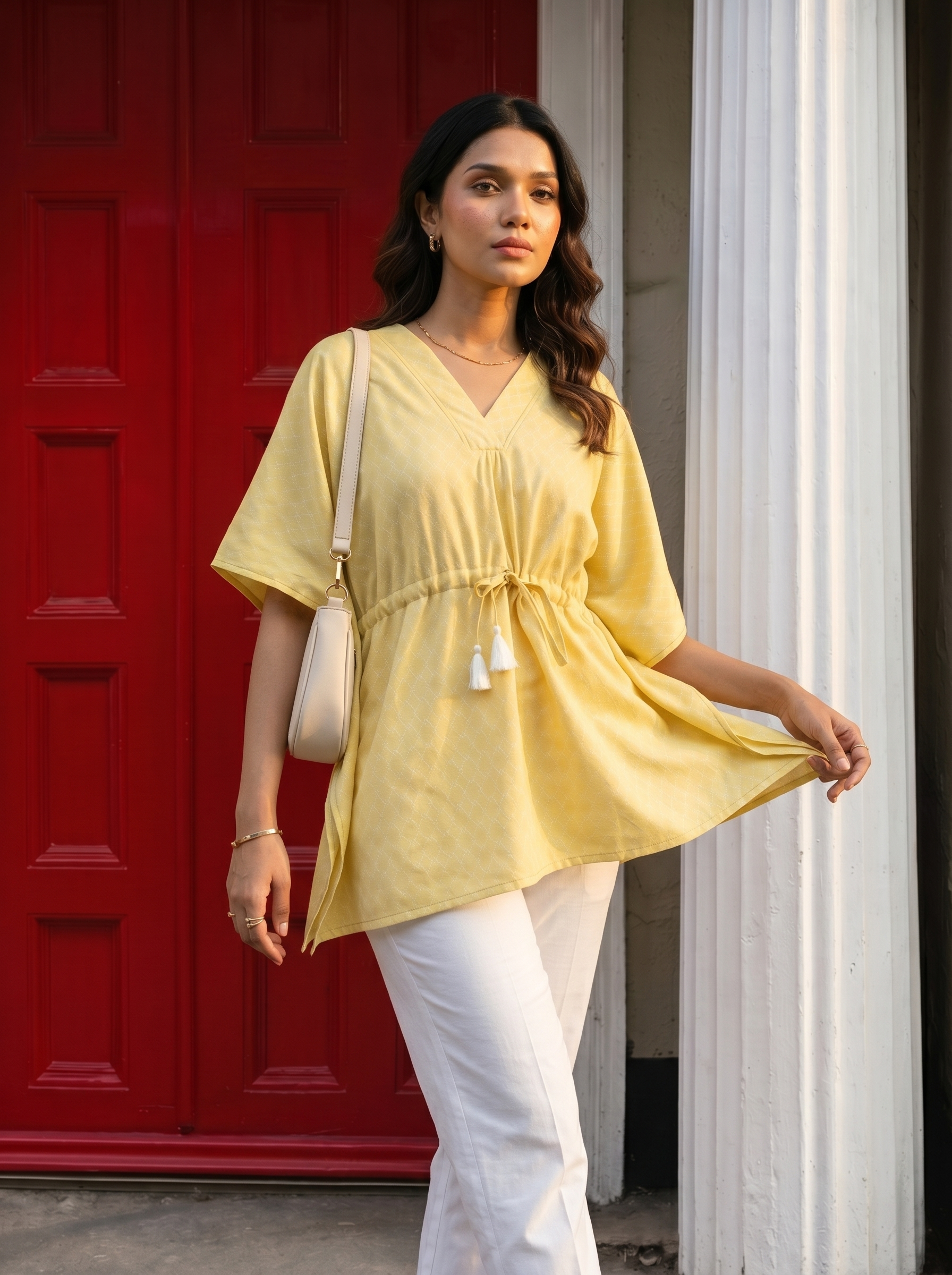 Kaftan Top #55- Organic cotton kaftan top in Pastel Yellow