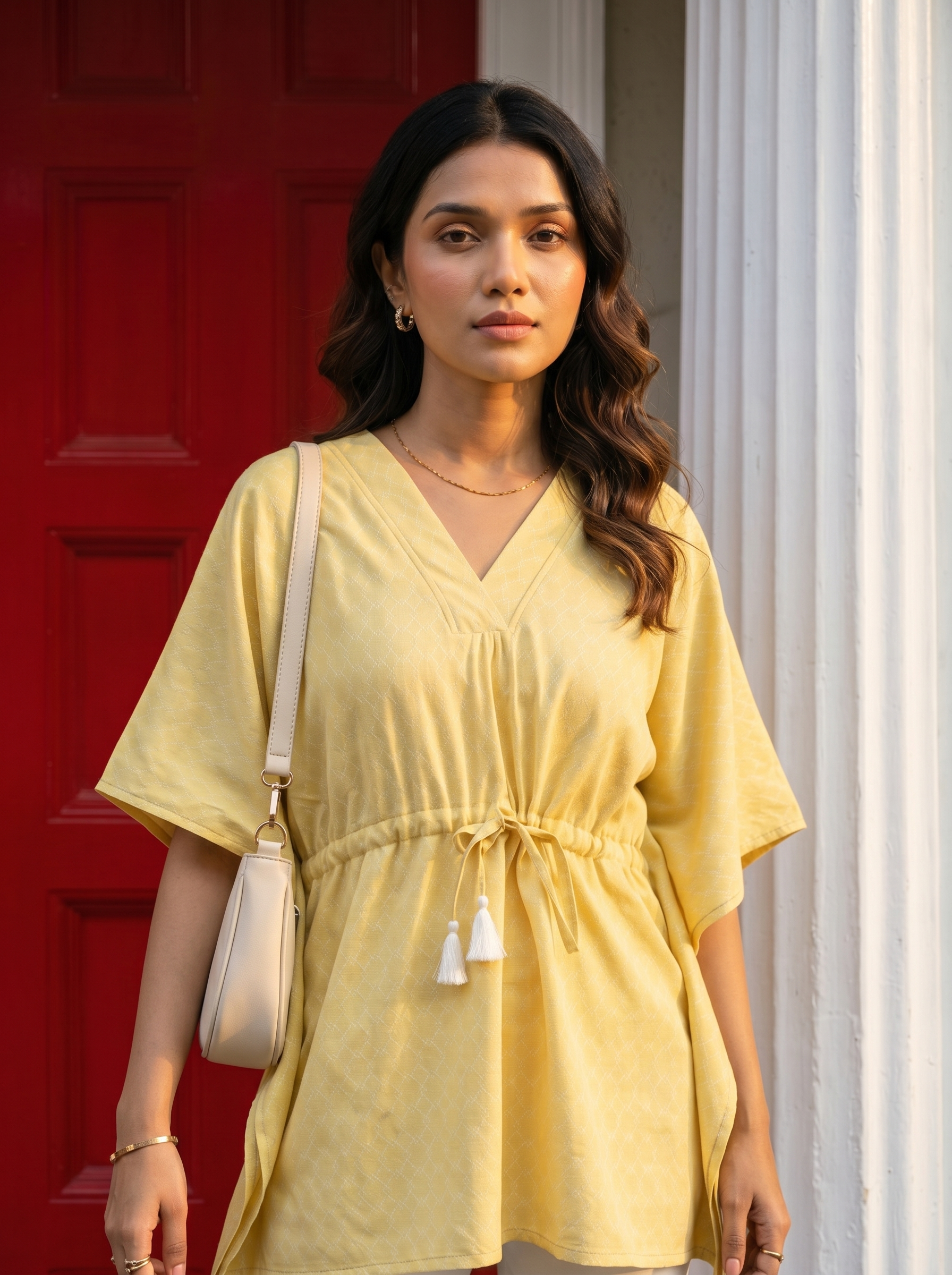 Kaftan Top #55- Organic cotton kaftan top in Pastel Yellow
