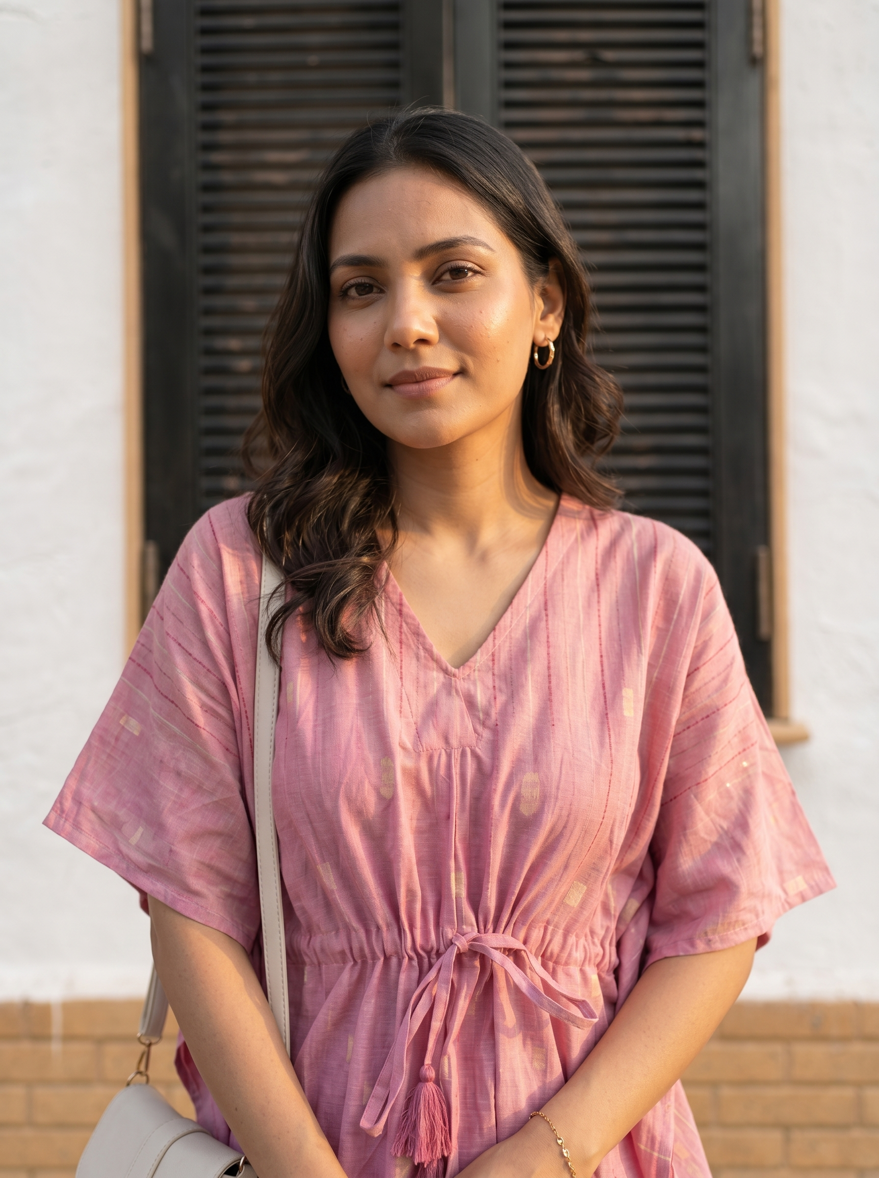 Kaftan Top #54- stripes printed organic cotton kaftan top in Light Pink