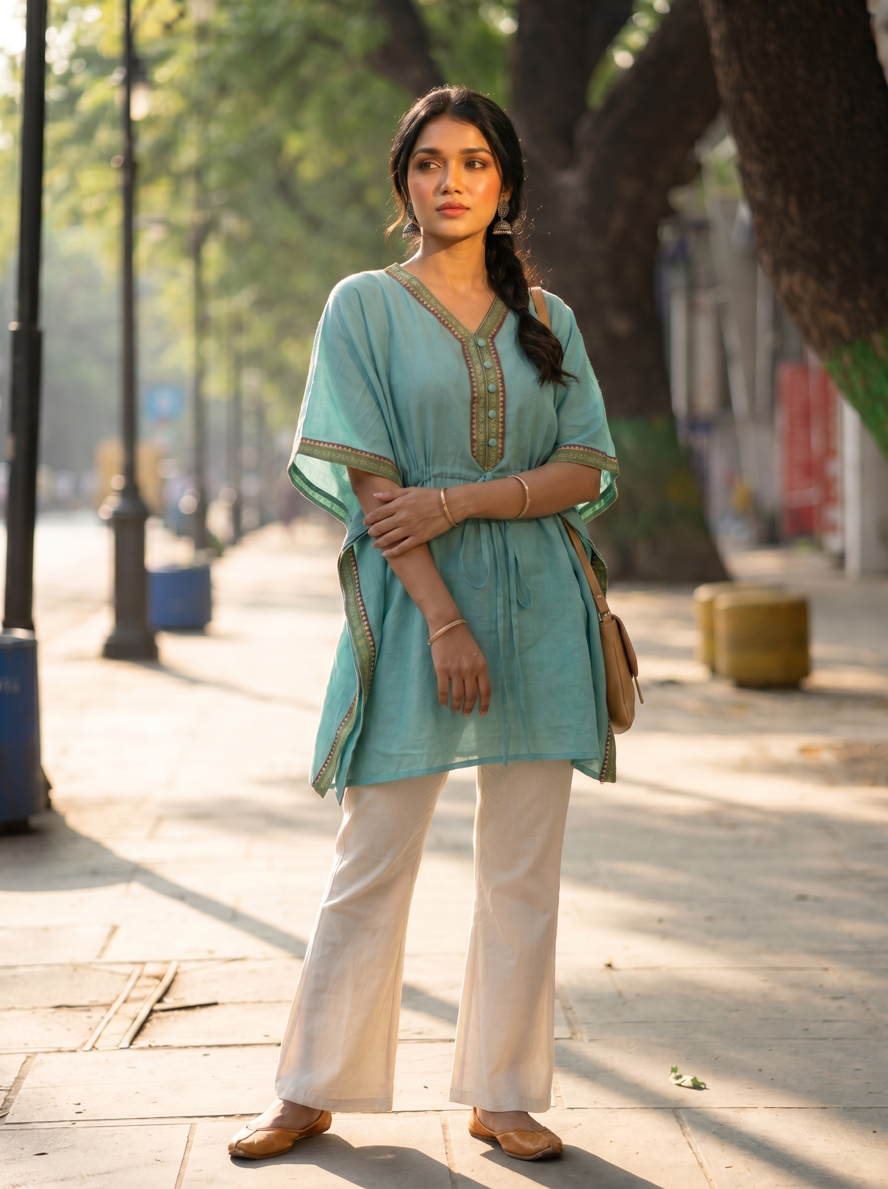 Kaftan Top #78- Organic cotton kaftan top in Turquoise green