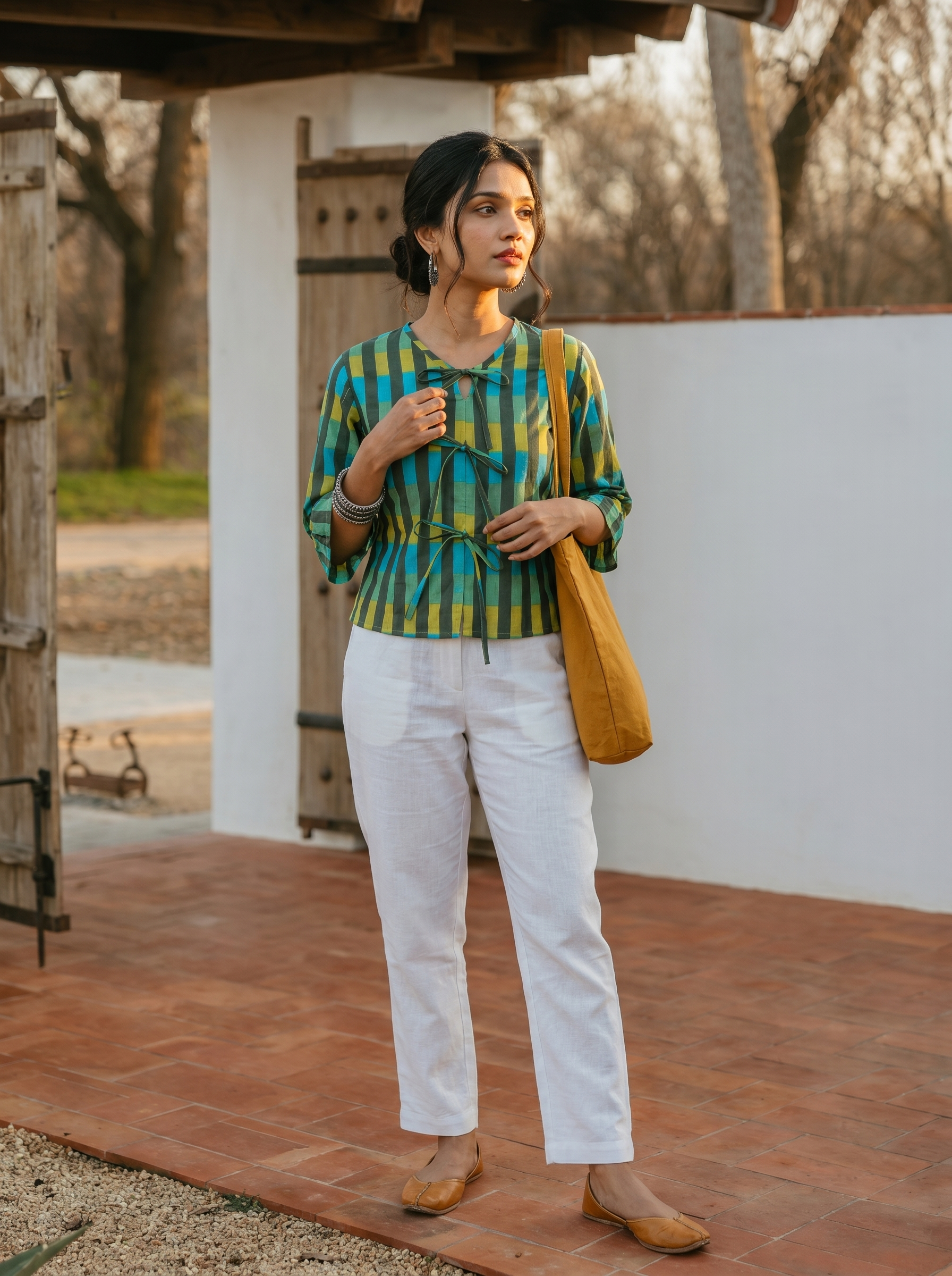 Crop top #118-  Striped pattern organic cotton top in Multi-colour