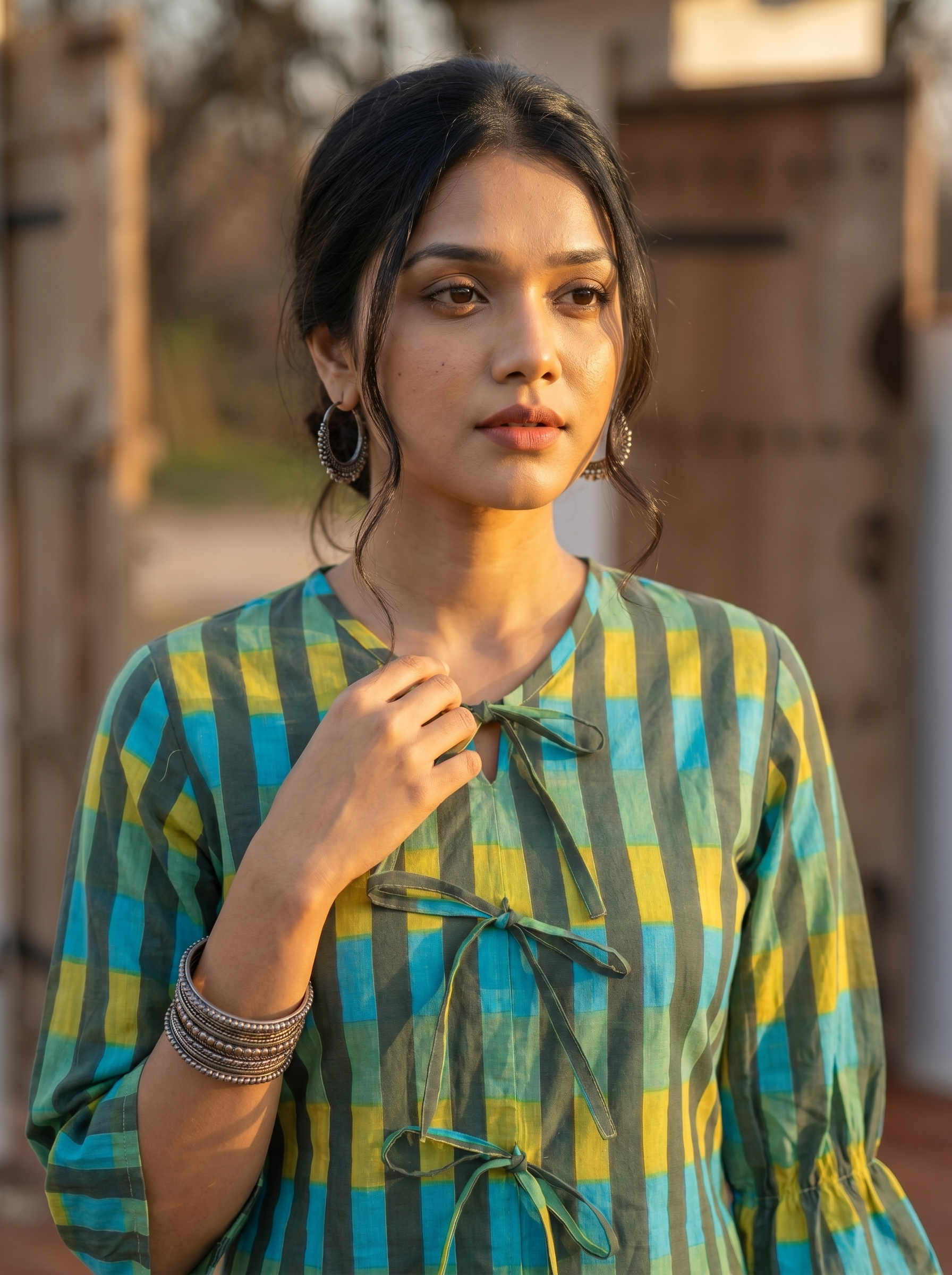 Crop top #118-  Striped pattern organic cotton top in Multi-colour