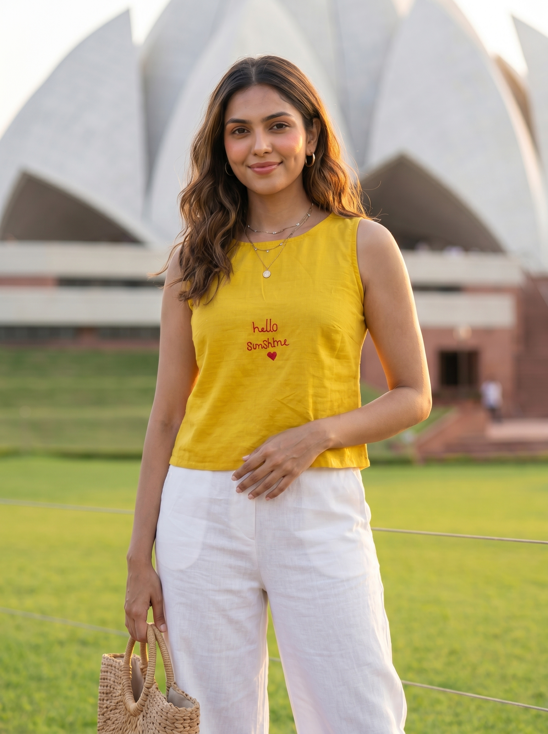 Crop top #121-  Handloom organic cotton top in Mustard yellow